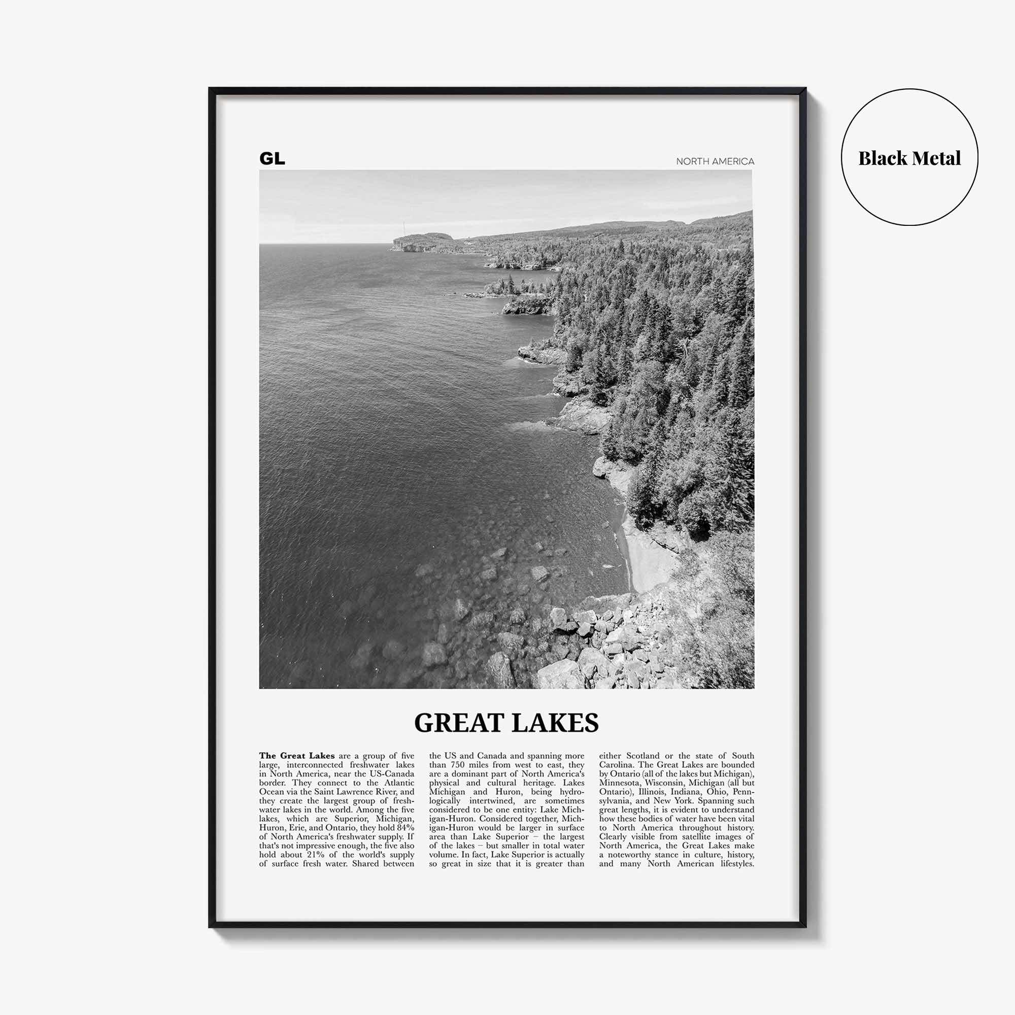 Great Lakes Print Black and White, Great Lakes Wall Art, Great Lakes Poster, Great Lakes Photo, Great Lakes Wall Décor, Great Lakes Map