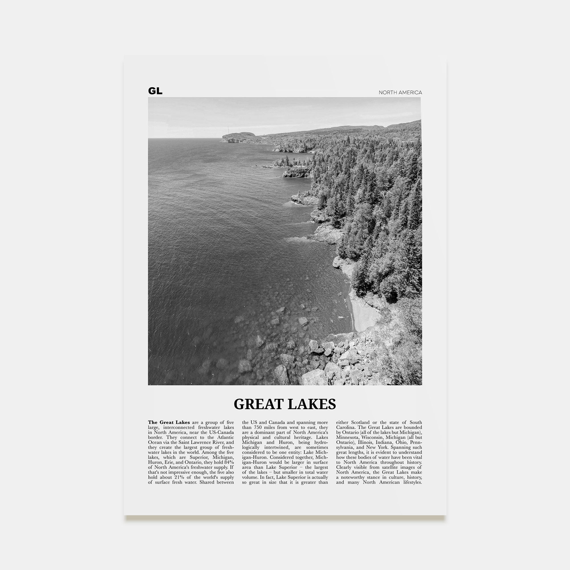Great Lakes Travel B&W Poster