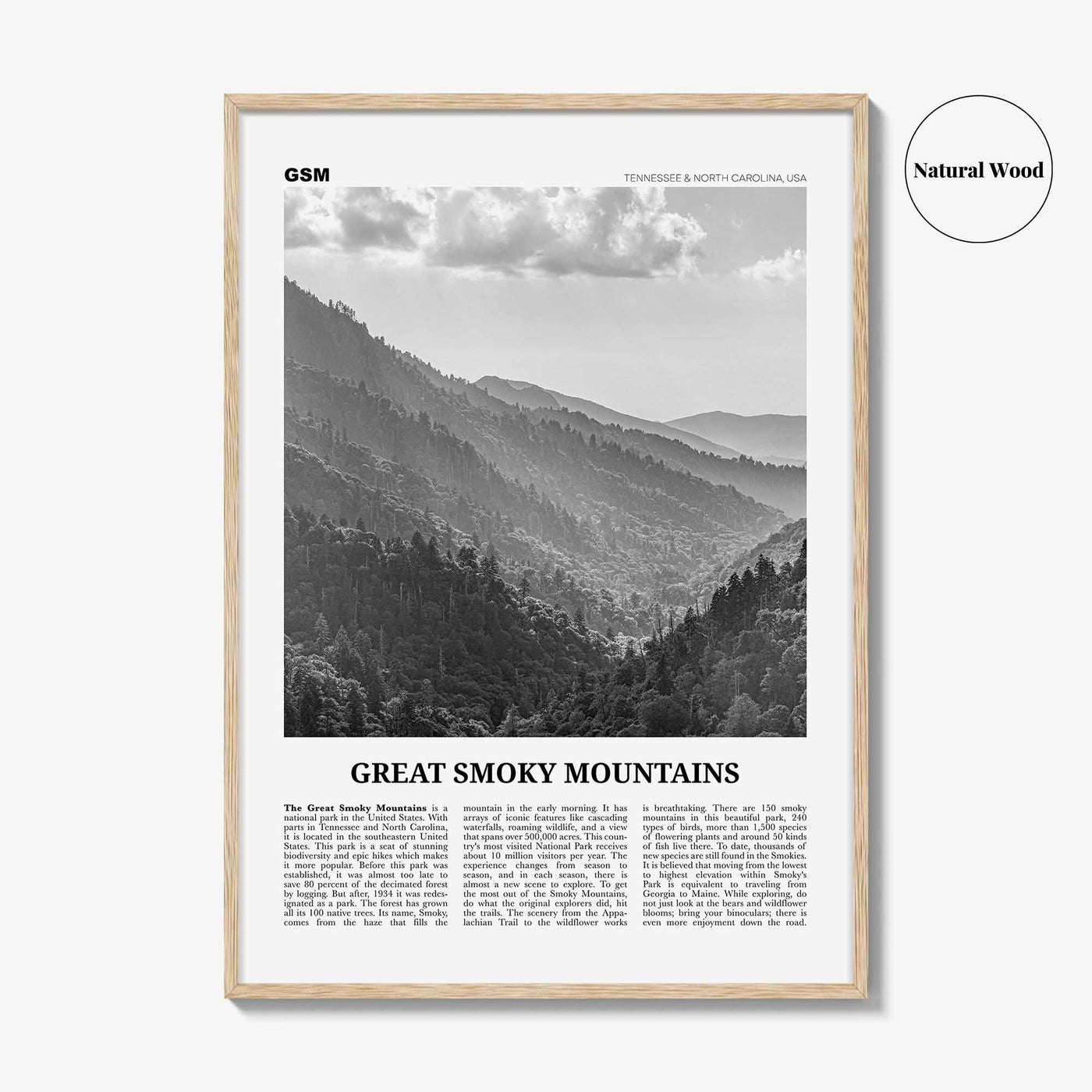 Great Smoky Mountains National Park Print Black and White, Great Smoky Mountains Wall Art, Great Smoky Mountains Poster, USA