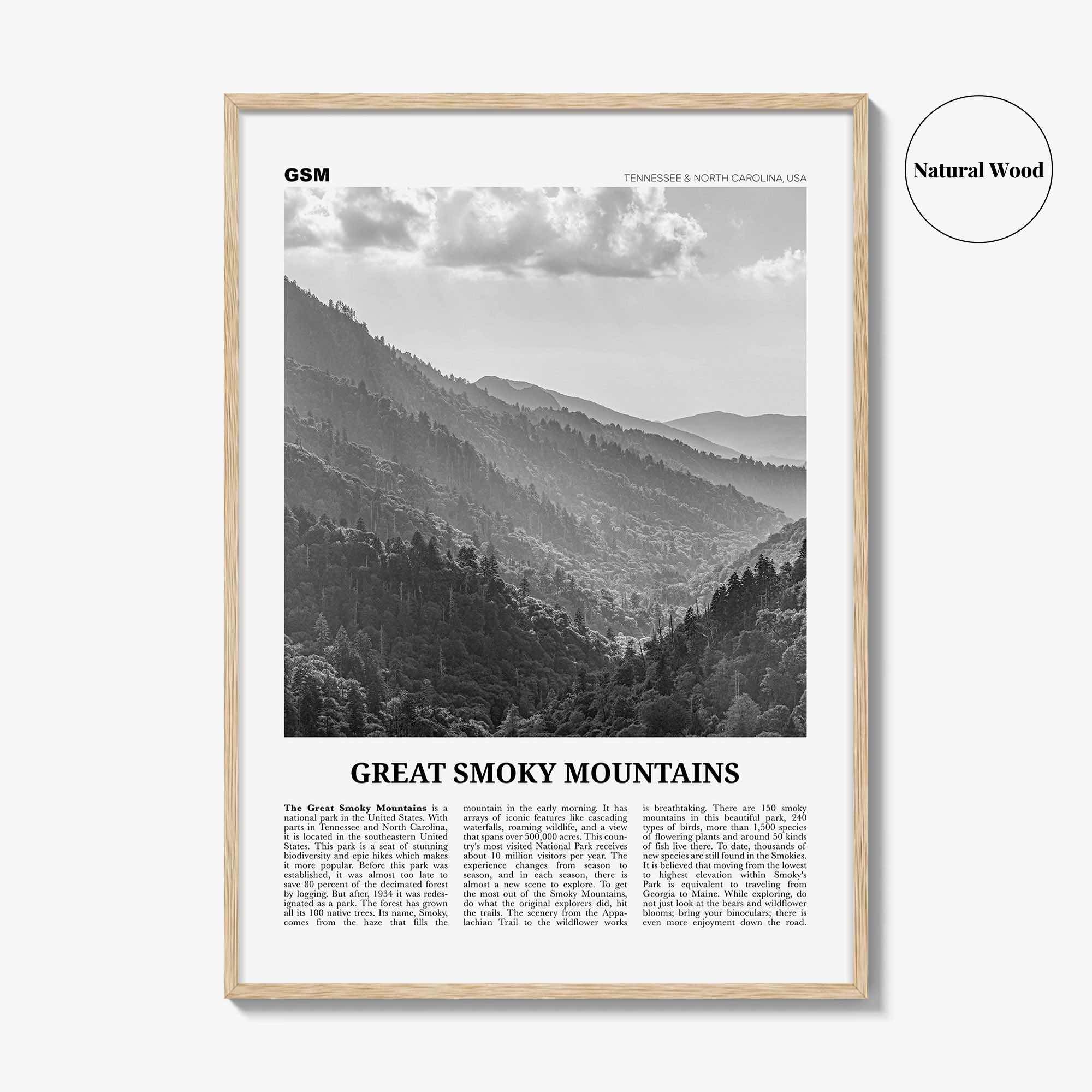 Great Smoky Mountains National Park Print Black and White, Great Smoky Mountains Wall Art, Great Smoky Mountains Poster, USA