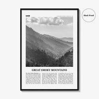 Great Smoky Mountains National Park Print Black and White, Great Smoky Mountains Wall Art, Great Smoky Mountains Poster, USA