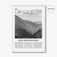 Great Smoky Mountains National Park Print Black and White, Great Smoky Mountains Wall Art, Great Smoky Mountains Poster, USA