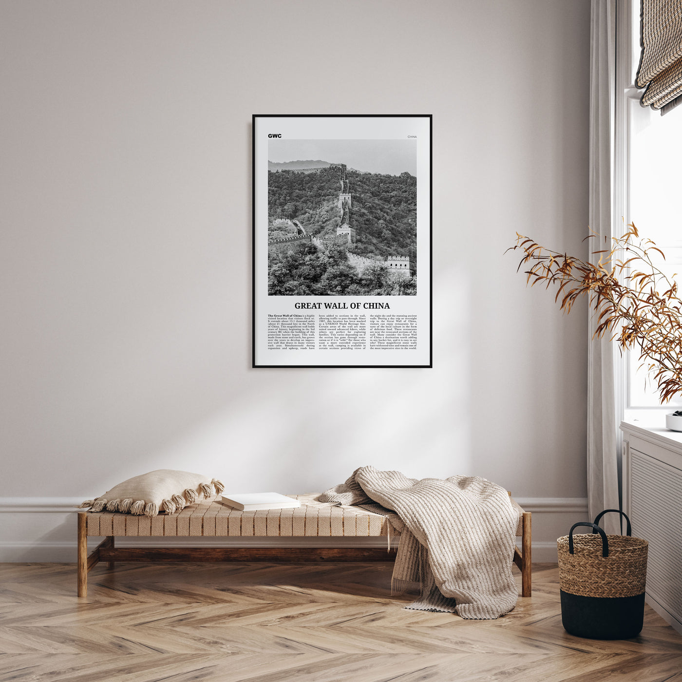 Great Wall of China Travel B&W Poster