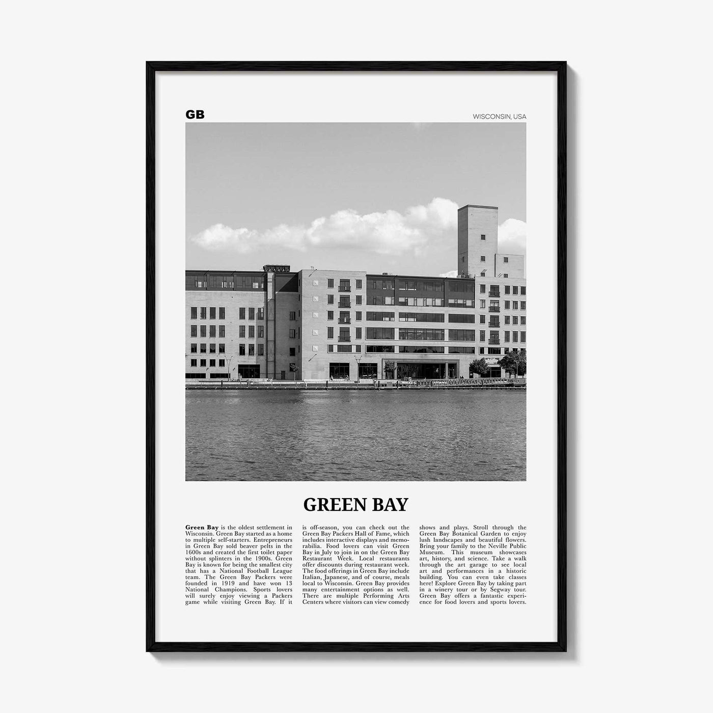 Green Bay Print Black and White, Green Bay Wall Art, Green Bay Poster, Green Bay Photo, Green Bay Wall Décor, Wisconsin, USA, United States