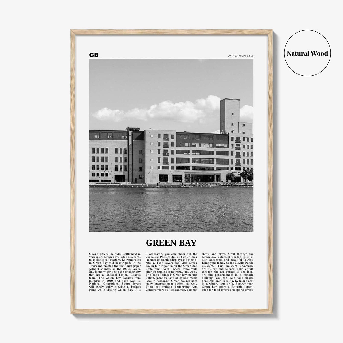 Green Bay Print Black and White, Green Bay Wall Art, Green Bay Poster, Green Bay Photo, Green Bay Wall Décor, Wisconsin, USA, United States