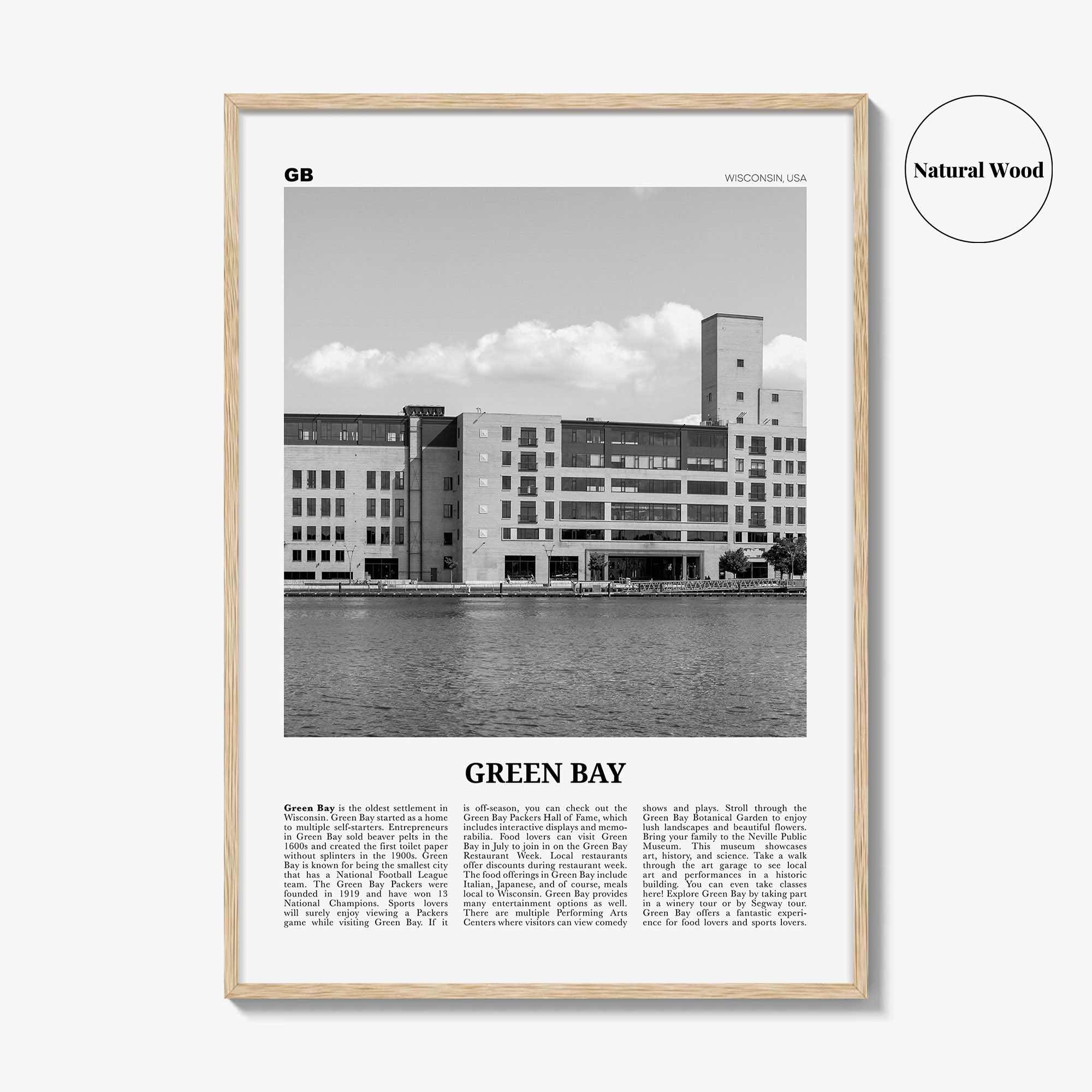 Green Bay Print Black and White, Green Bay Wall Art, Green Bay Poster, Green Bay Photo, Green Bay Wall Décor, Wisconsin, USA, United States