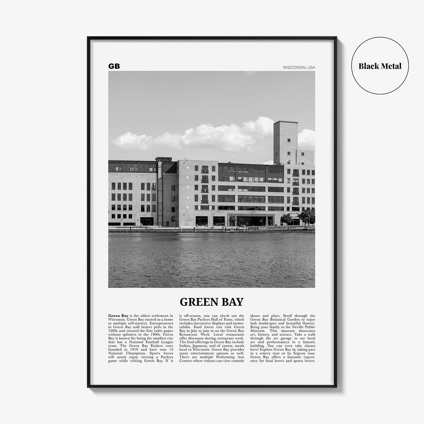 Green Bay Print Black and White, Green Bay Wall Art, Green Bay Poster, Green Bay Photo, Green Bay Wall Décor, Wisconsin, USA, United States