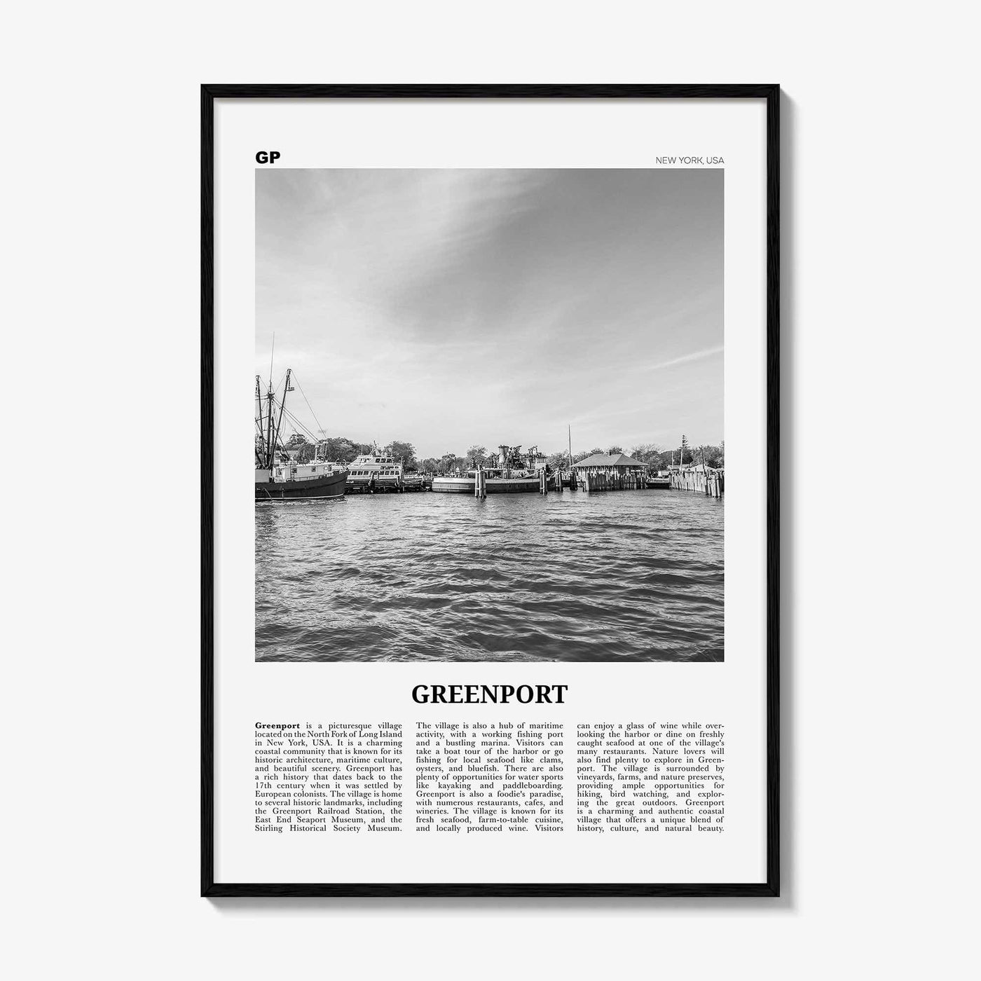 Greenport Print Black and White, Greenport Wall Art, Greenport Poster, Greenport Photo, Greenport Wall Décor, Greenport Map, New York, USA