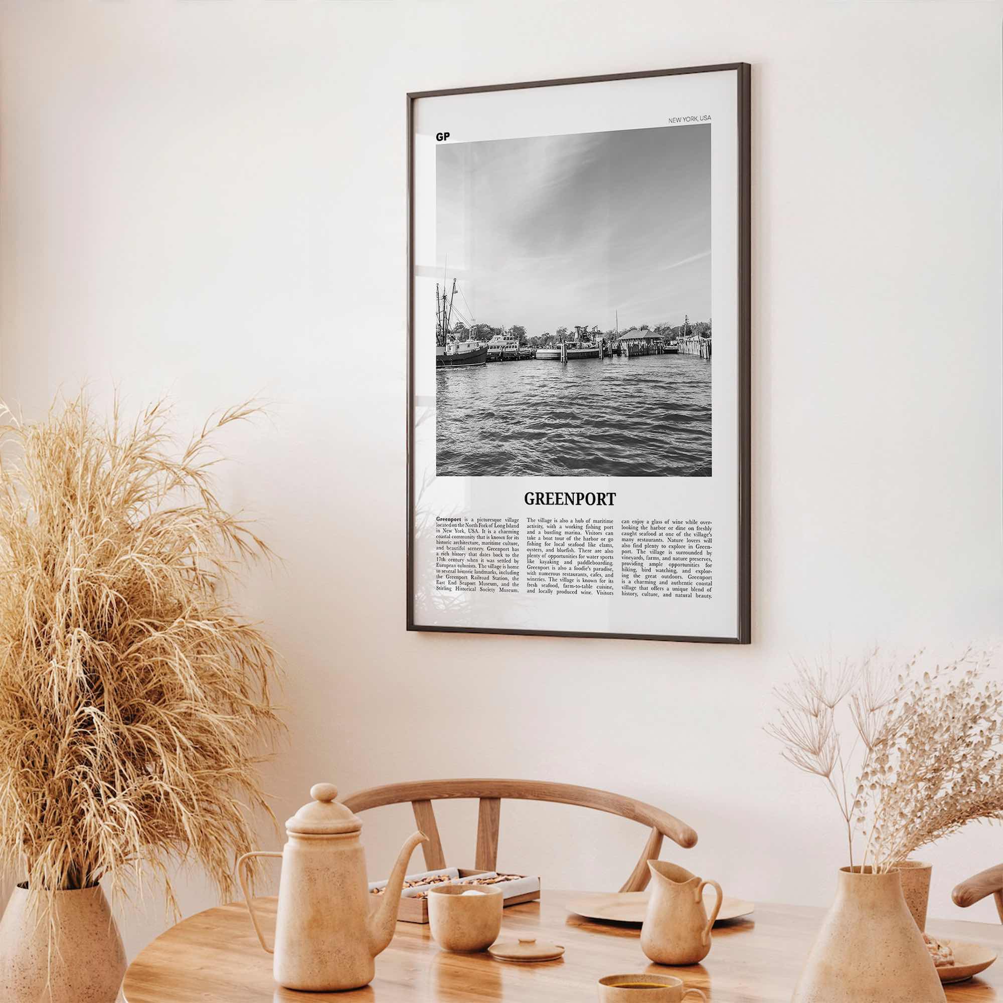 Greenport Print Black and White, Greenport Wall Art, Greenport Poster, Greenport Photo, Greenport Wall Décor, Greenport Map, New York, USA