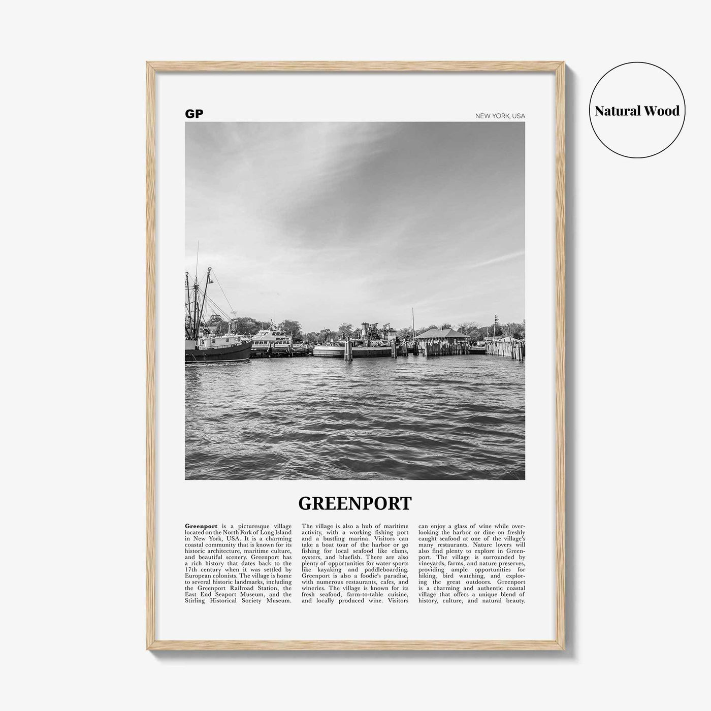 Greenport Print Black and White, Greenport Wall Art, Greenport Poster, Greenport Photo, Greenport Wall Décor, Greenport Map, New York, USA