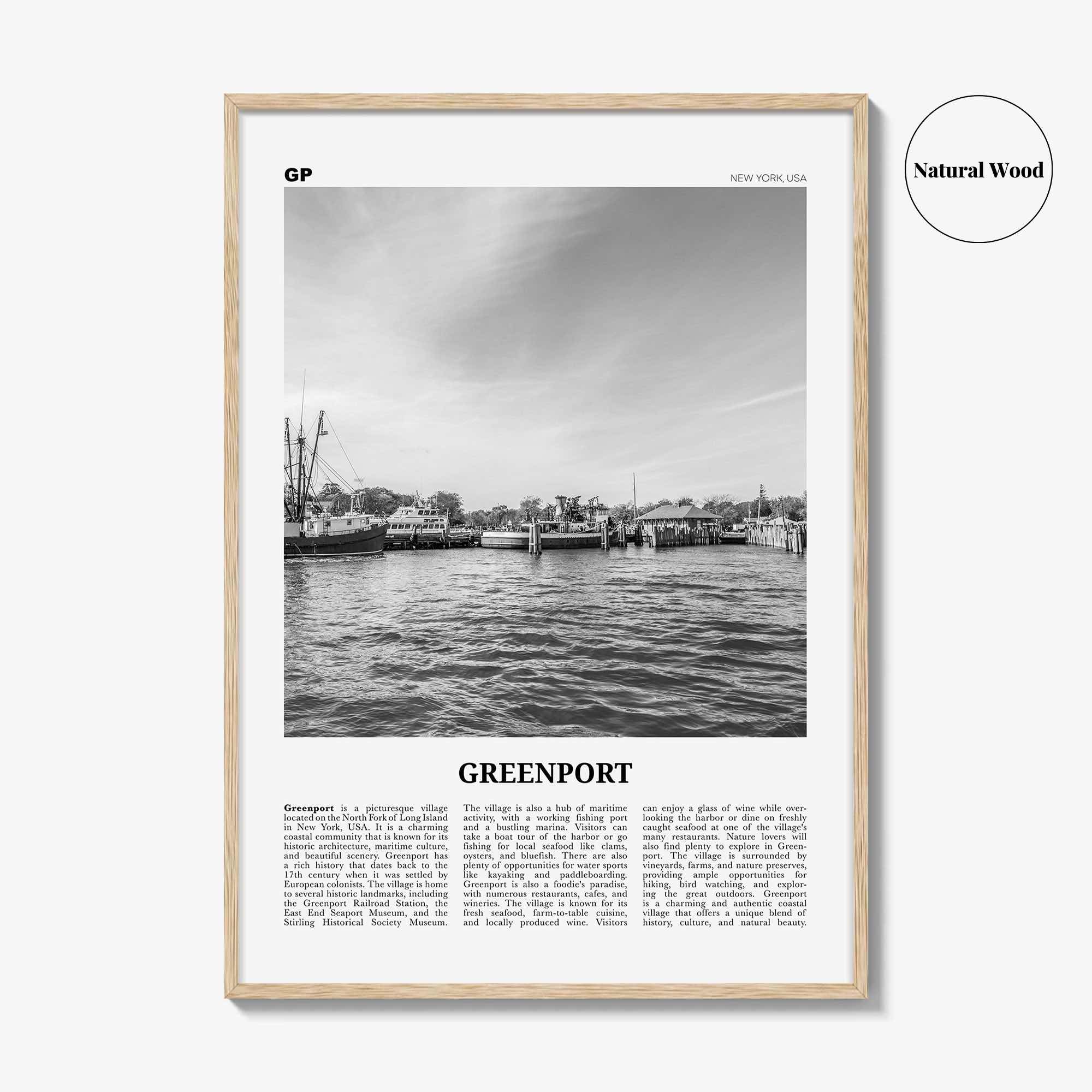 Greenport Print Black and White, Greenport Wall Art, Greenport Poster, Greenport Photo, Greenport Wall Décor, Greenport Map, New York, USA