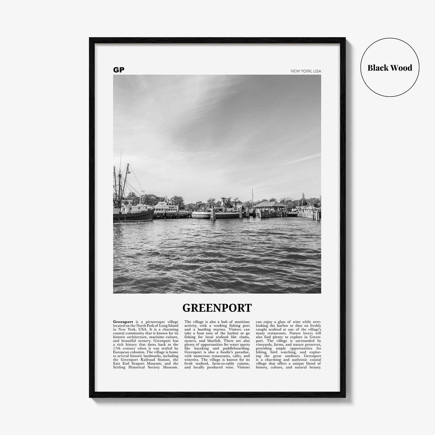 Greenport Print Black and White, Greenport Wall Art, Greenport Poster, Greenport Photo, Greenport Wall Décor, Greenport Map, New York, USA