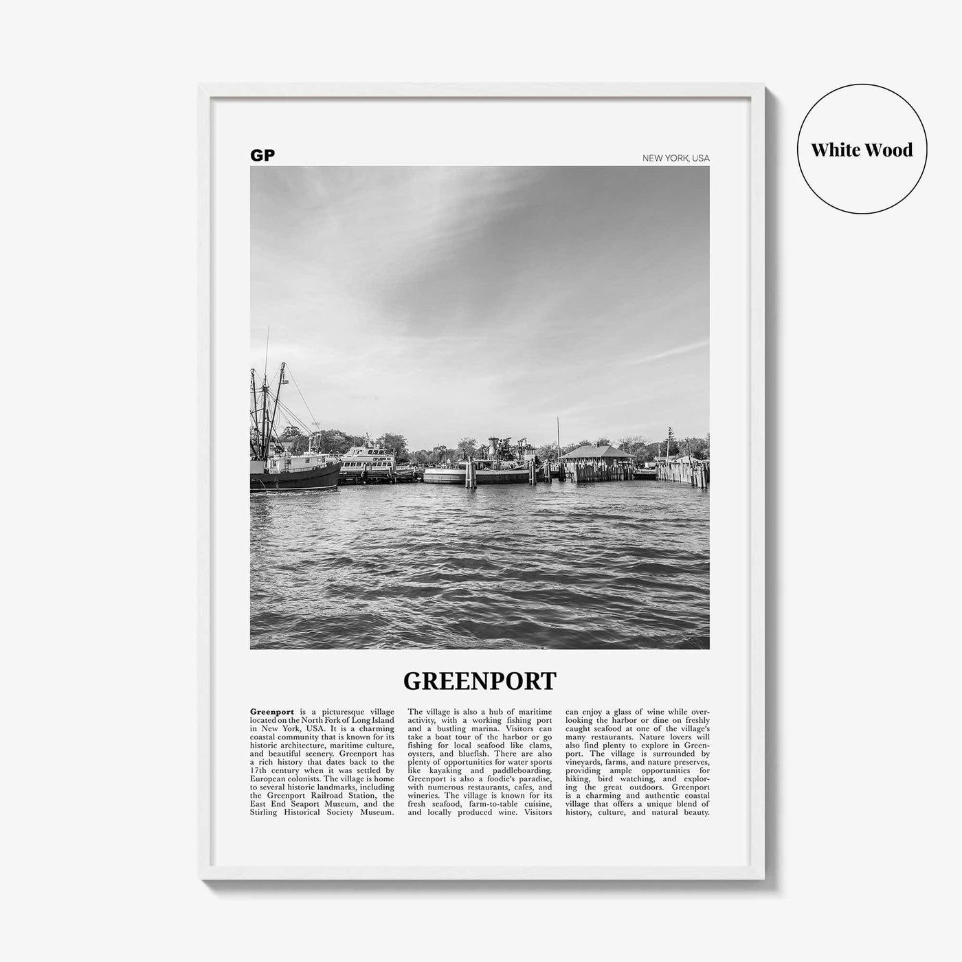 Greenport Print Black and White, Greenport Wall Art, Greenport Poster, Greenport Photo, Greenport Wall Décor, Greenport Map, New York, USA