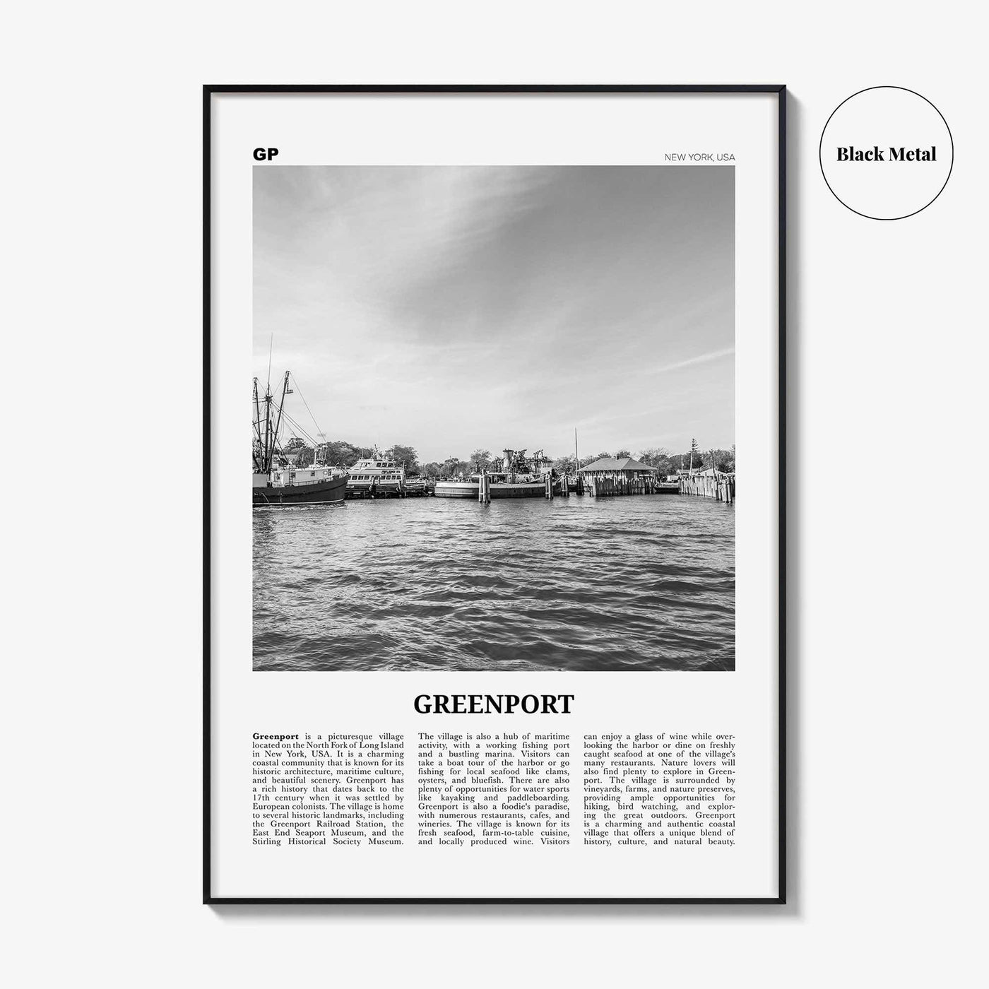Greenport Print Black and White, Greenport Wall Art, Greenport Poster, Greenport Photo, Greenport Wall Décor, Greenport Map, New York, USA