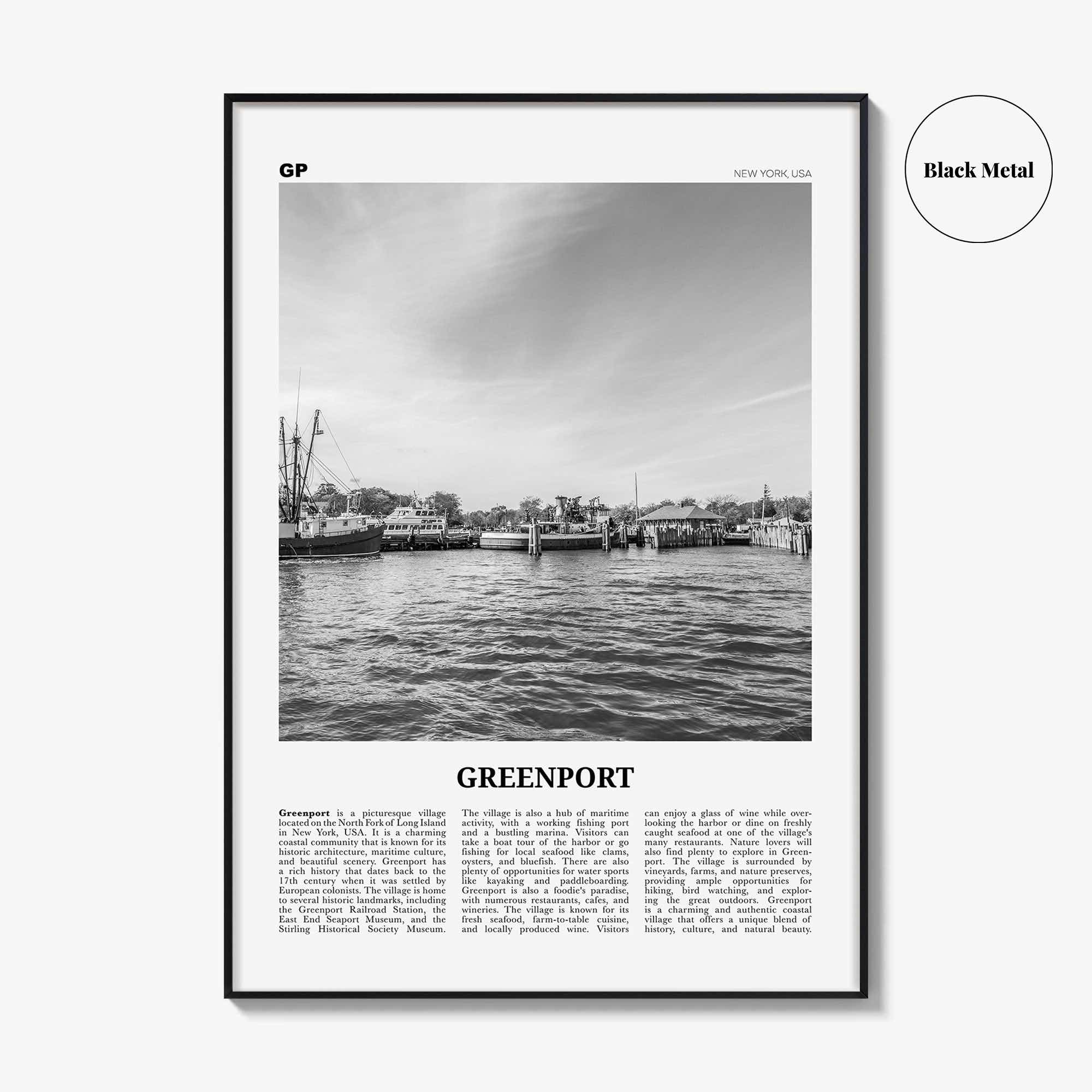 Greenport Print Black and White, Greenport Wall Art, Greenport Poster, Greenport Photo, Greenport Wall Décor, Greenport Map, New York, USA