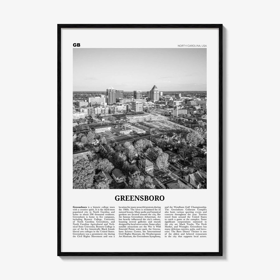 Greensboro Print Black and White No 1, Greensboro Wall Art, Greensboro Poster, Greensboro Photo, North Carolina, USA United States, America