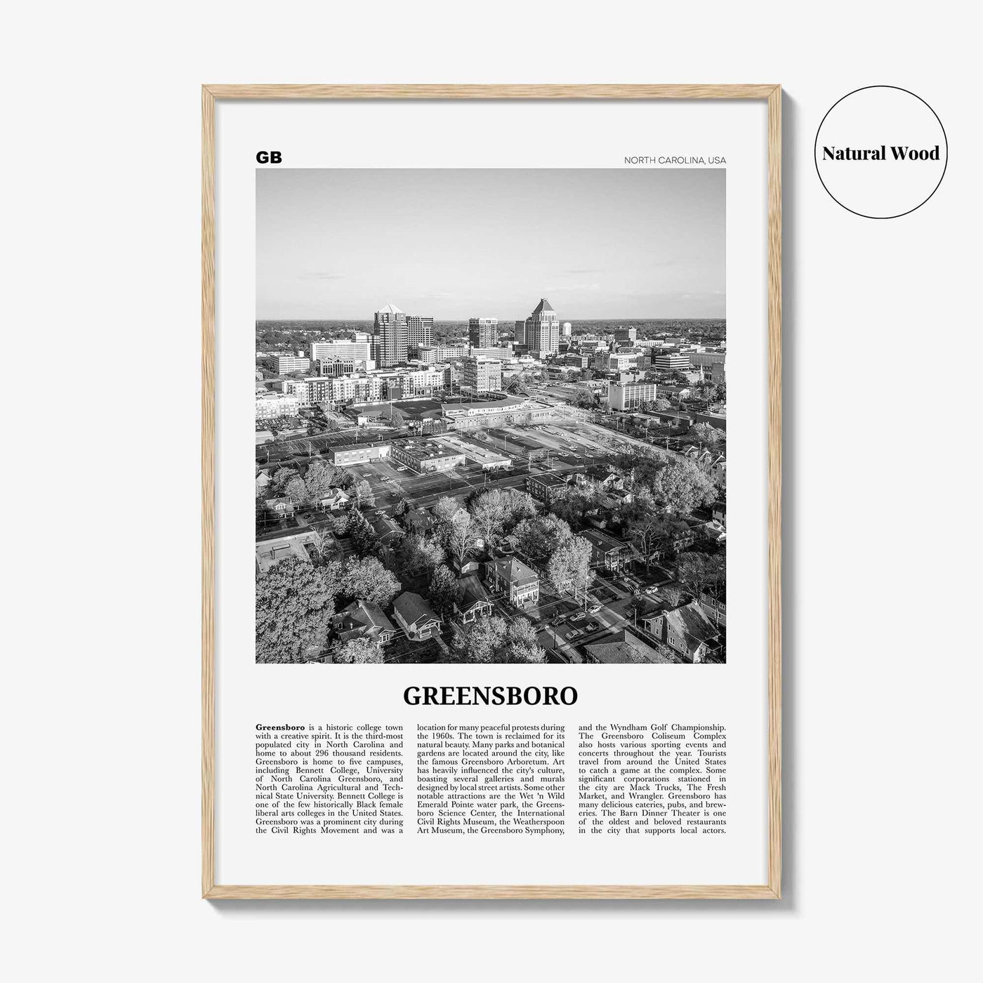 Greensboro Print Black and White No 1, Greensboro Wall Art, Greensboro Poster, Greensboro Photo, North Carolina, USA United States, America