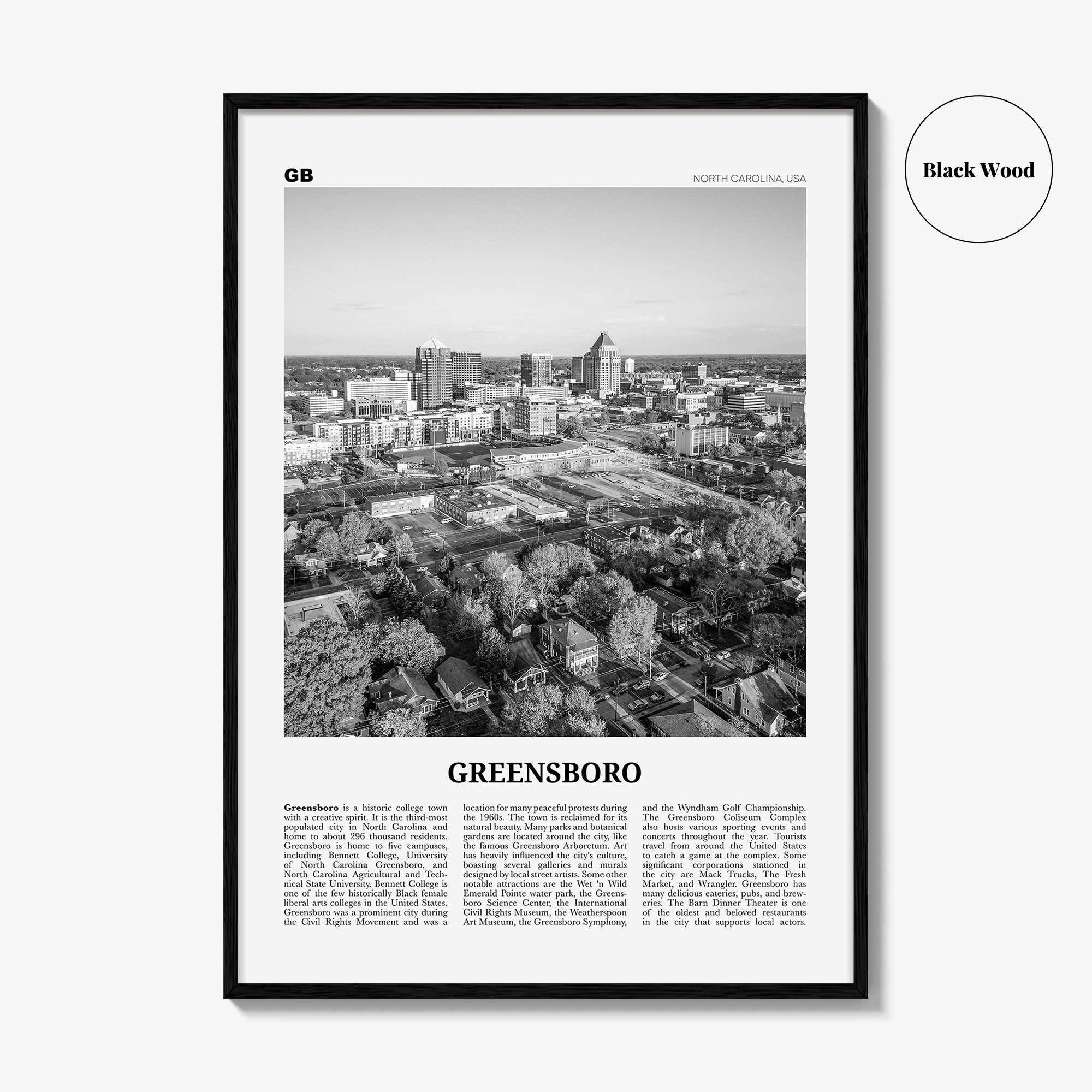 Greensboro Print Black and White No 1, Greensboro Wall Art, Greensboro Poster, Greensboro Photo, North Carolina, USA United States, America