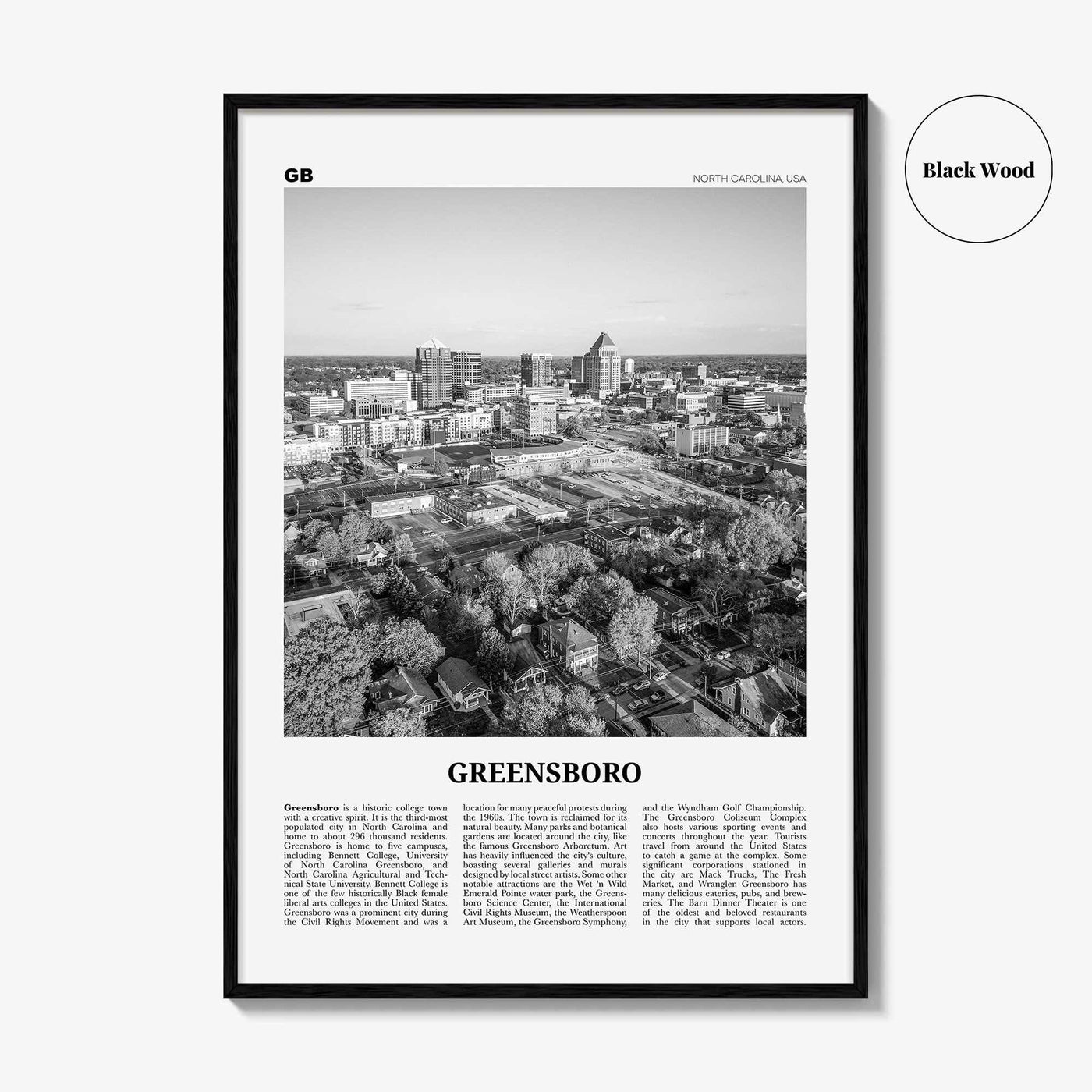Greensboro Print Black and White No 1, Greensboro Wall Art, Greensboro Poster, Greensboro Photo, North Carolina, USA United States, America