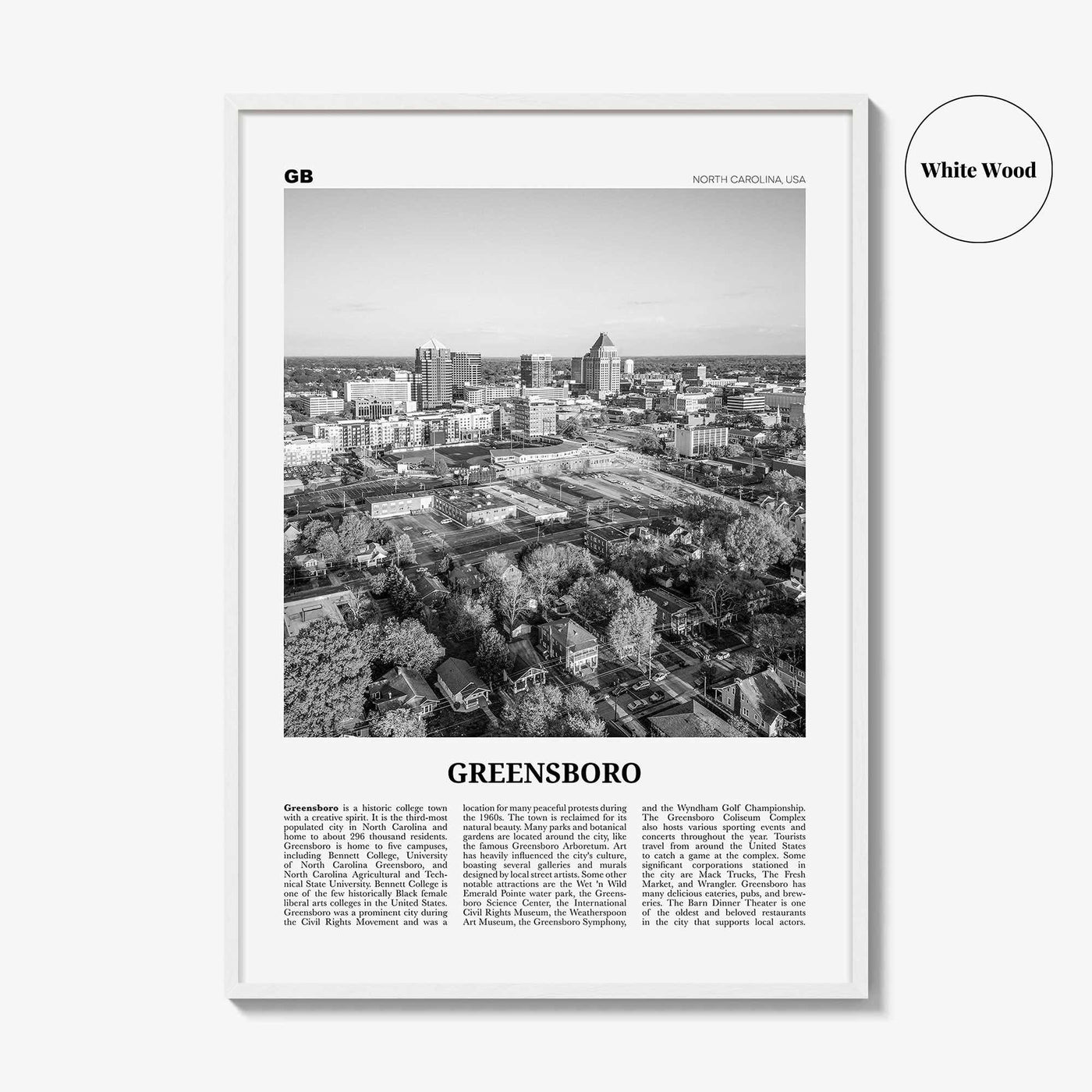 Greensboro Print Black and White No 1, Greensboro Wall Art, Greensboro Poster, Greensboro Photo, North Carolina, USA United States, America