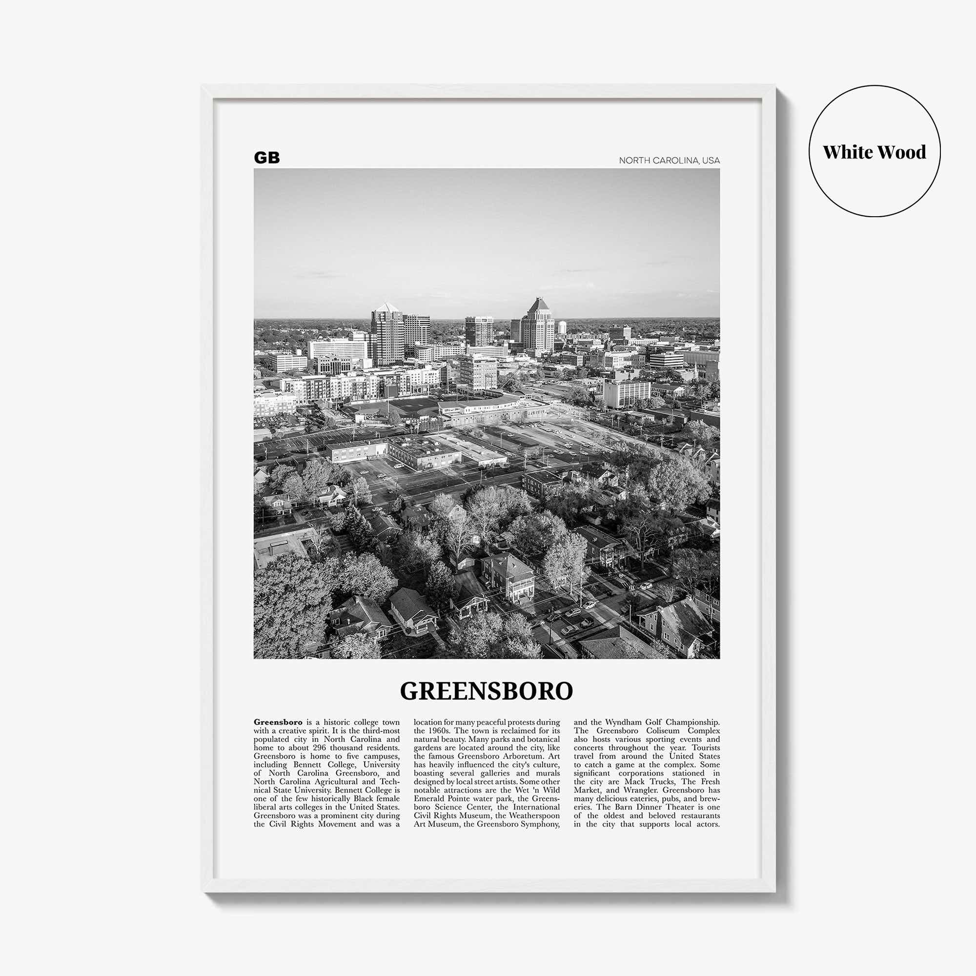 Greensboro Print Black and White No 1, Greensboro Wall Art, Greensboro Poster, Greensboro Photo, North Carolina, USA United States, America