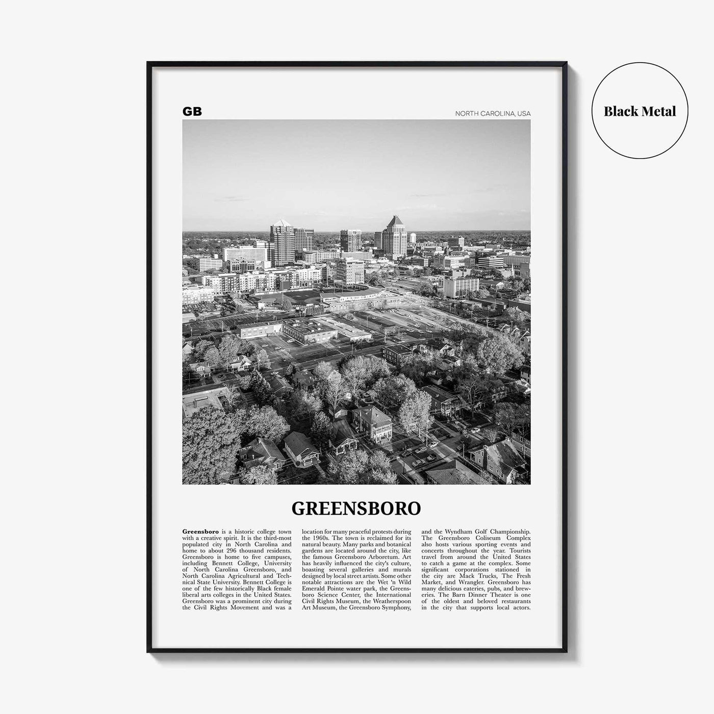 Greensboro Print Black and White No 1, Greensboro Wall Art, Greensboro Poster, Greensboro Photo, North Carolina, USA United States, America