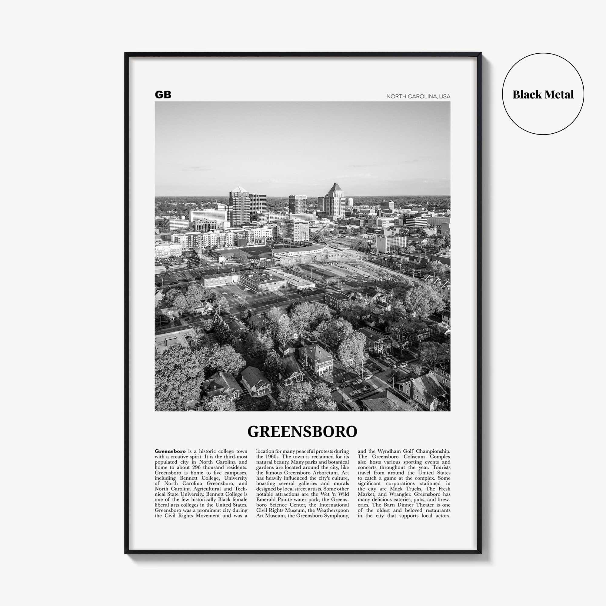 Greensboro Print Black and White No 1, Greensboro Wall Art, Greensboro Poster, Greensboro Photo, North Carolina, USA United States, America