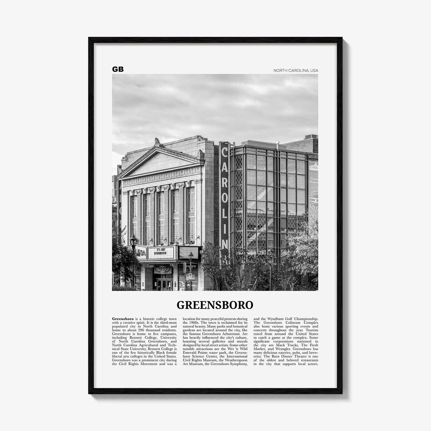 Greensboro Print Black and White No 2, Greensboro Wall Art, Greensboro Poster, Greensboro Photo, North Carolina, USA United States