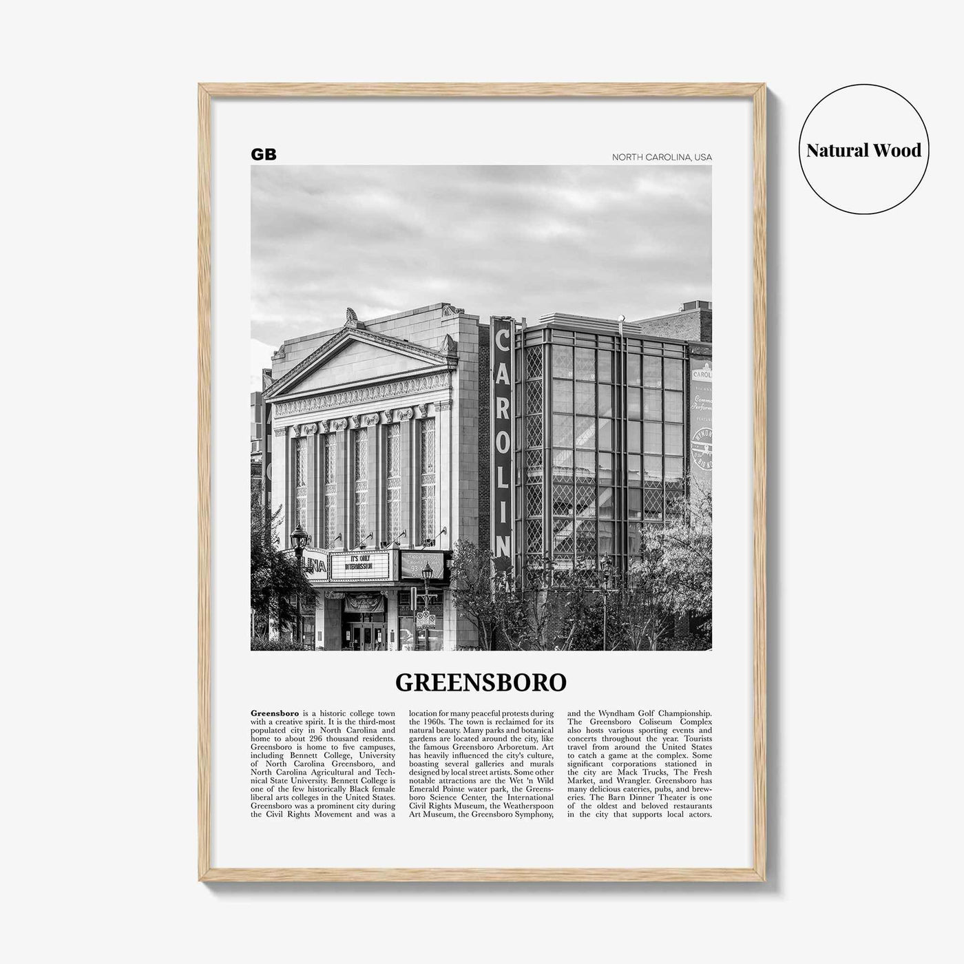 Greensboro Print Black and White No 2, Greensboro Wall Art, Greensboro Poster, Greensboro Photo, North Carolina, USA United States