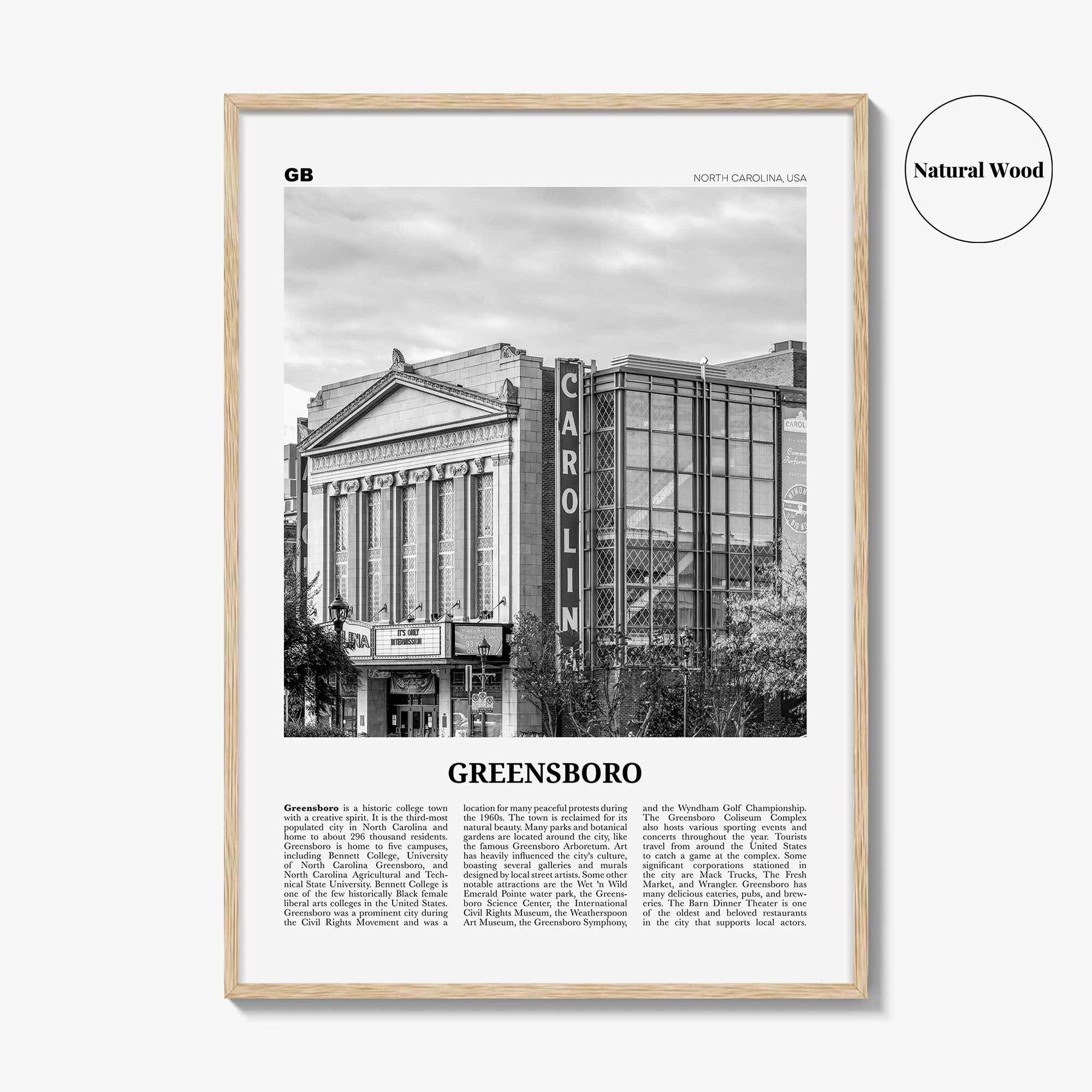 Greensboro Print Black and White No 2, Greensboro Wall Art, Greensboro Poster, Greensboro Photo, North Carolina, USA United States