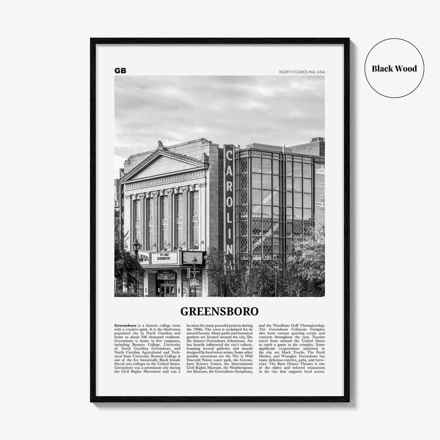 Greensboro Print Black and White No 2, Greensboro Wall Art, Greensboro Poster, Greensboro Photo, North Carolina, USA United States