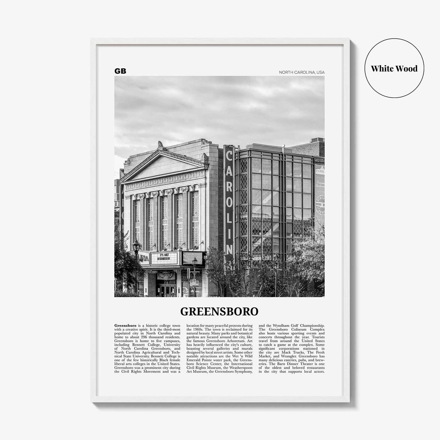 Greensboro Print Black and White No 2, Greensboro Wall Art, Greensboro Poster, Greensboro Photo, North Carolina, USA United States