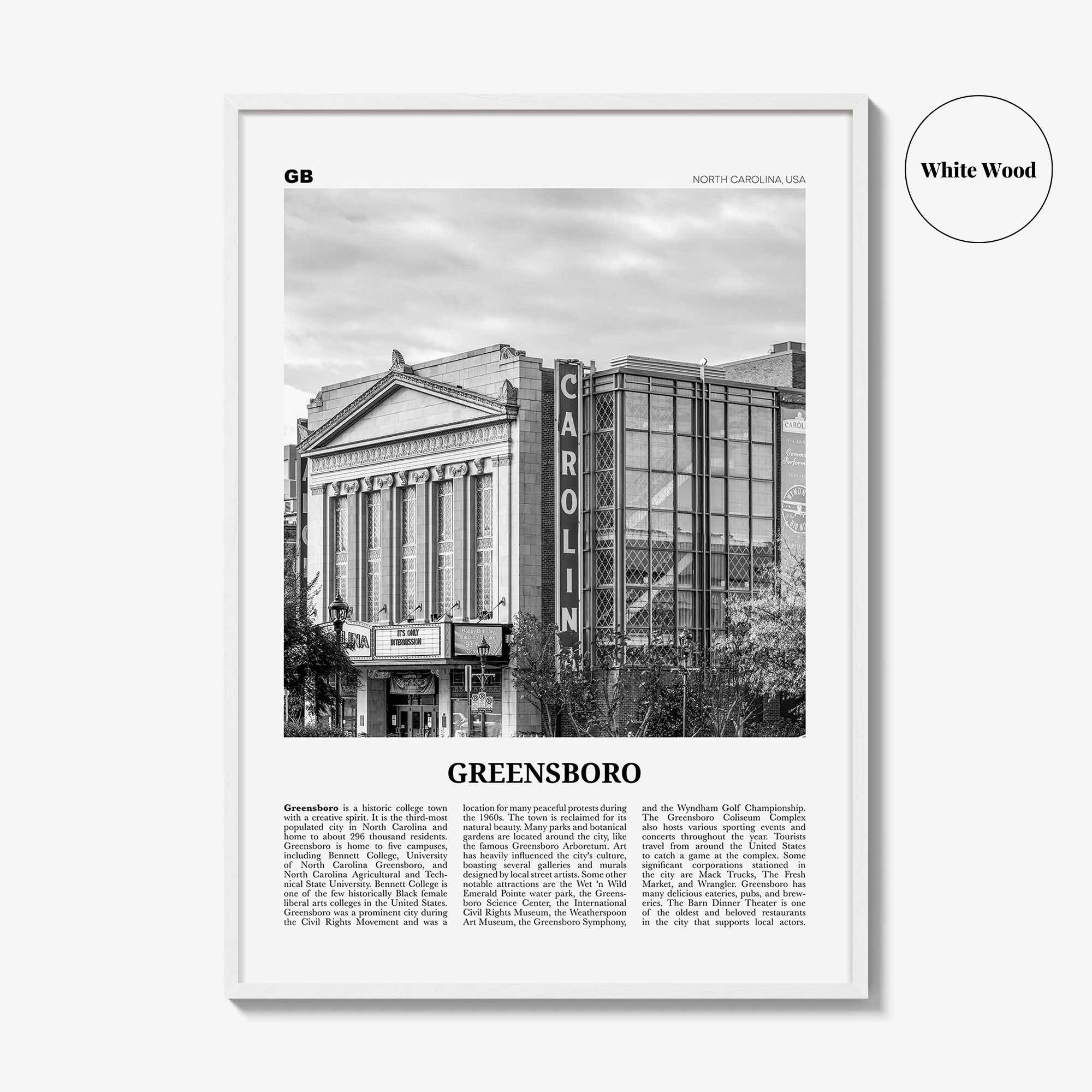 Greensboro Print Black and White No 2, Greensboro Wall Art, Greensboro Poster, Greensboro Photo, North Carolina, USA United States