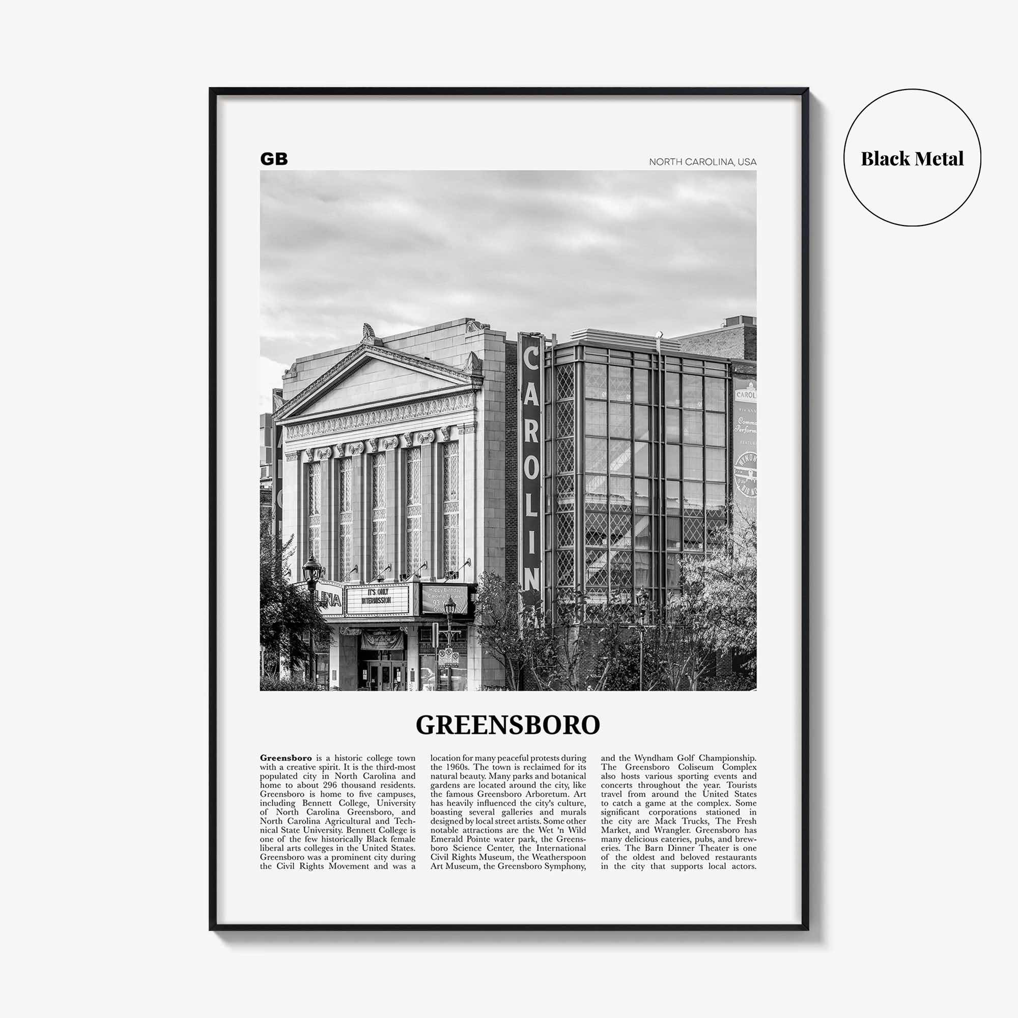 Greensboro Print Black and White No 2, Greensboro Wall Art, Greensboro Poster, Greensboro Photo, North Carolina, USA United States