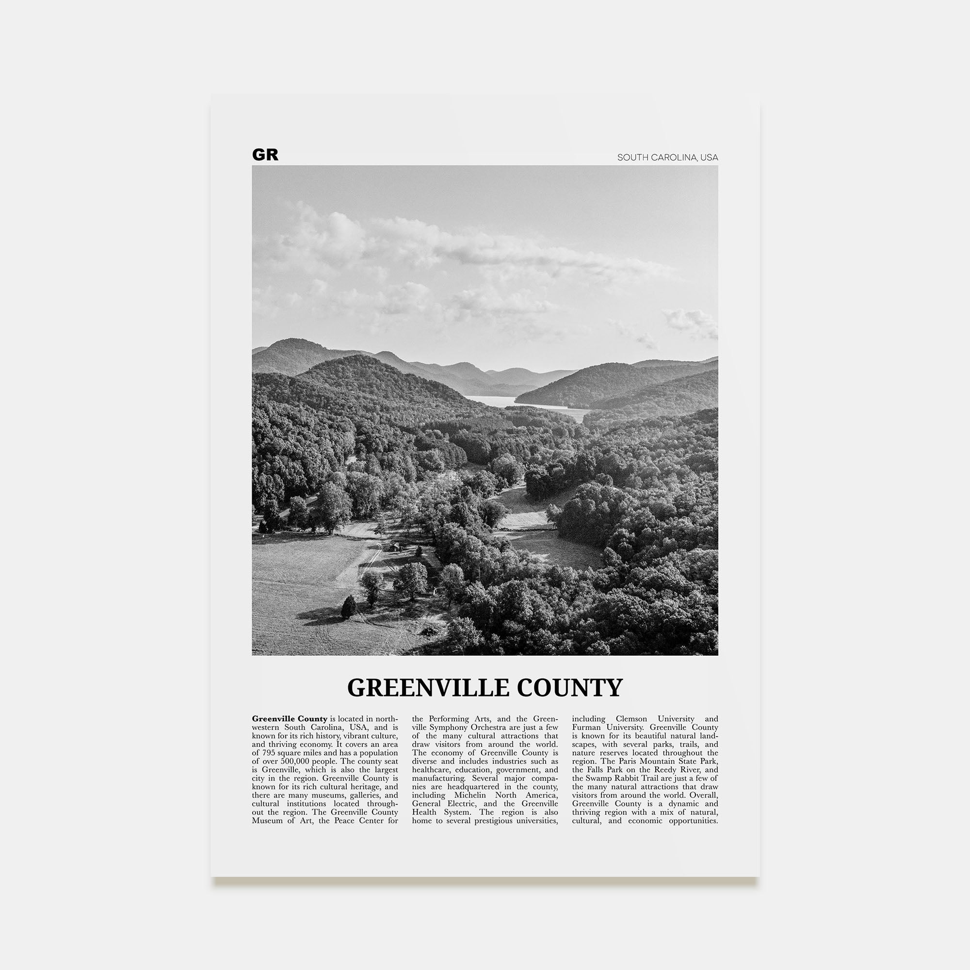 Greenville County Travel B&W Poster