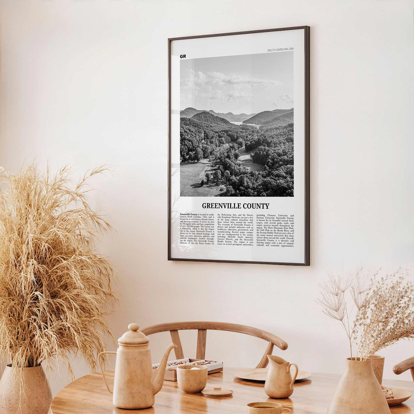 Greenville County Print Black and White, Greenville Wall Art, Greenville Poster, Greenville Photo, Greenville Wall Décor, Greenville Map