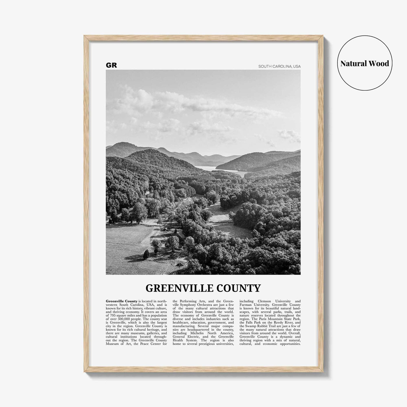 Greenville County Print Black and White, Greenville Wall Art, Greenville Poster, Greenville Photo, Greenville Wall Décor, Greenville Map