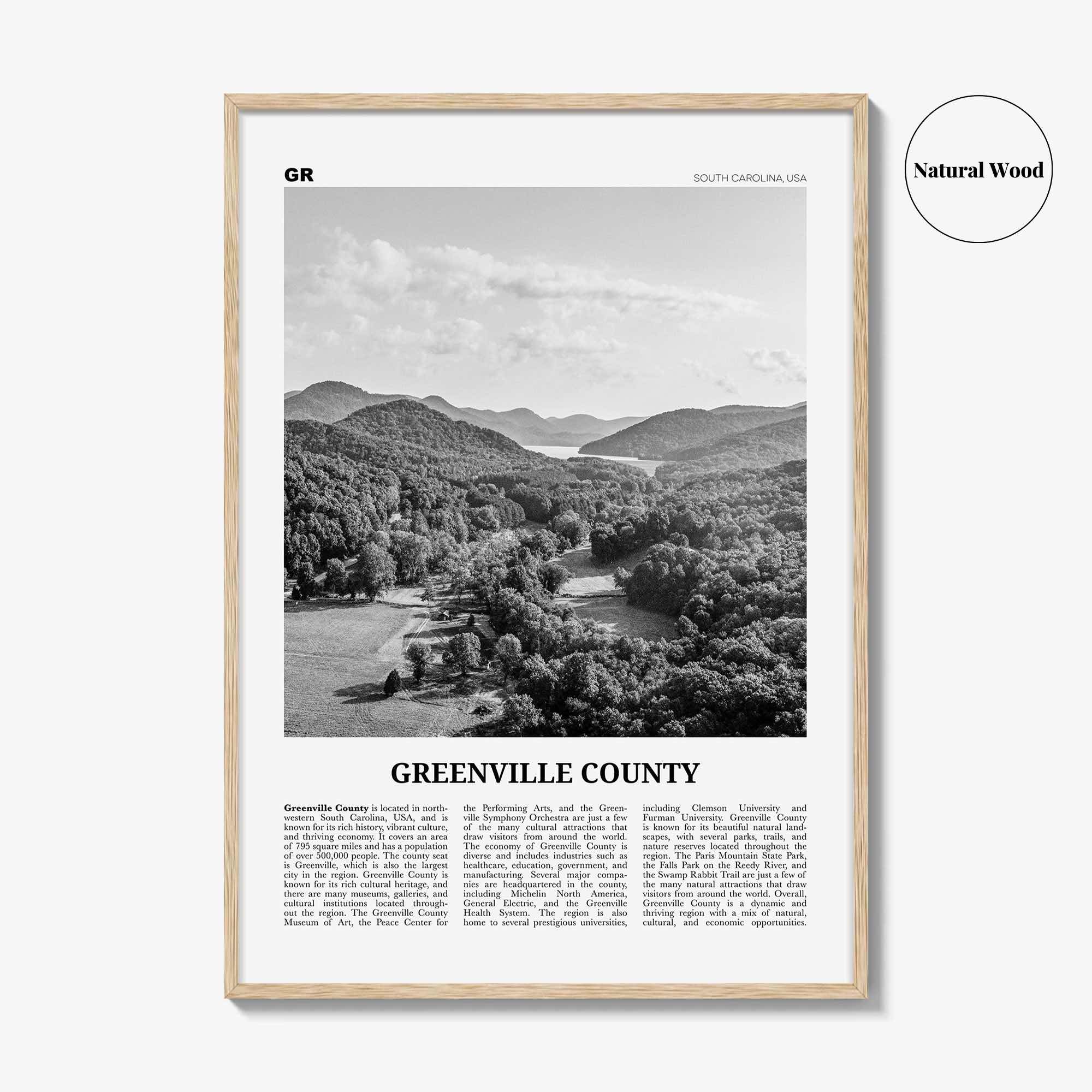 Greenville County Print Black and White, Greenville Wall Art, Greenville Poster, Greenville Photo, Greenville Wall Décor, Greenville Map