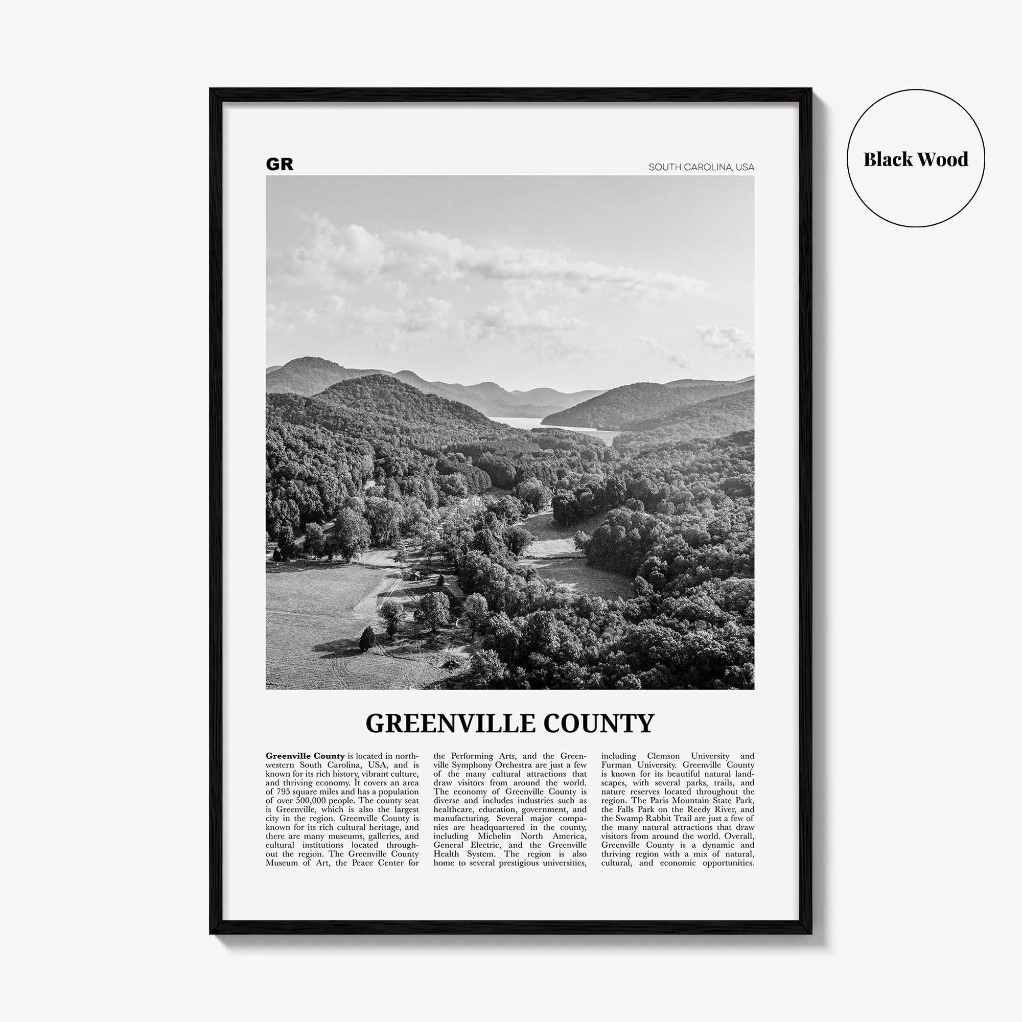 Greenville County Print Black and White, Greenville Wall Art, Greenville Poster, Greenville Photo, Greenville Wall Décor, Greenville Map