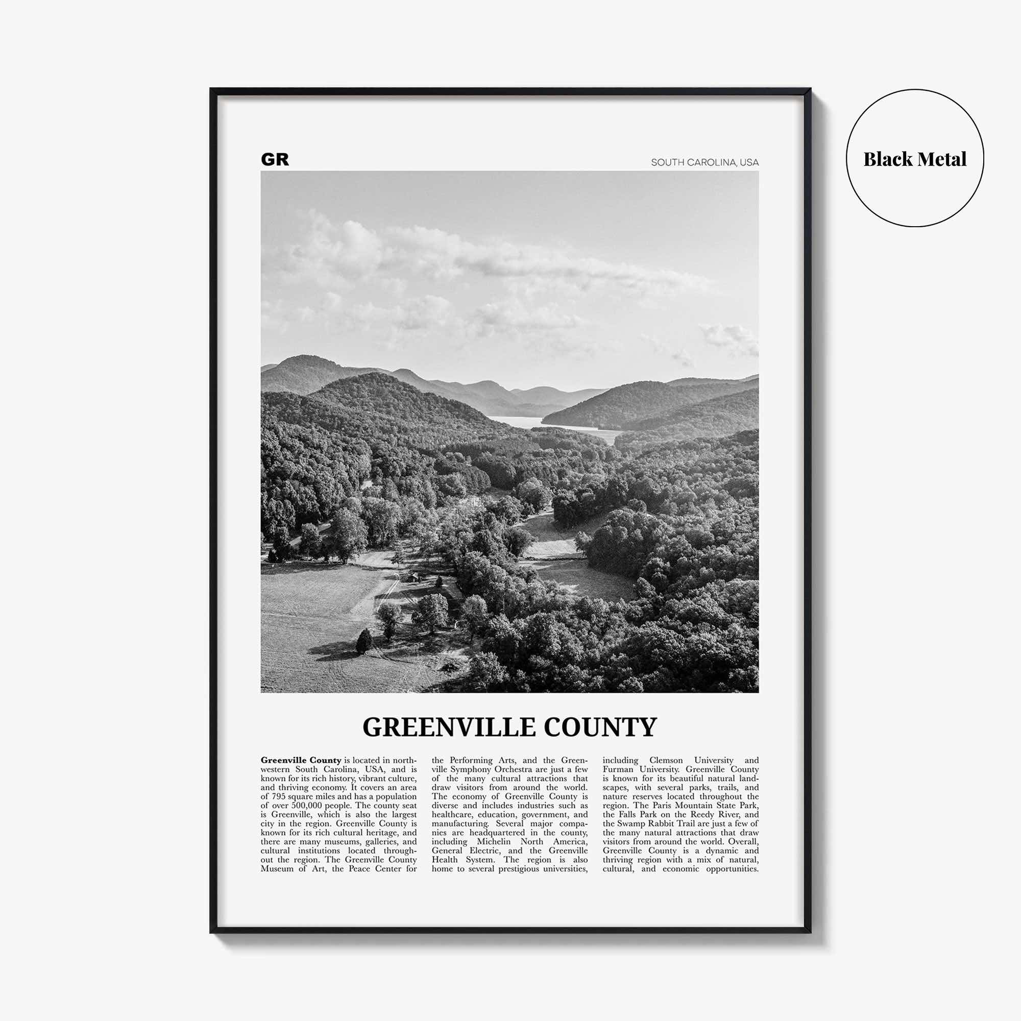 Greenville County Print Black and White, Greenville Wall Art, Greenville Poster, Greenville Photo, Greenville Wall Décor, Greenville Map