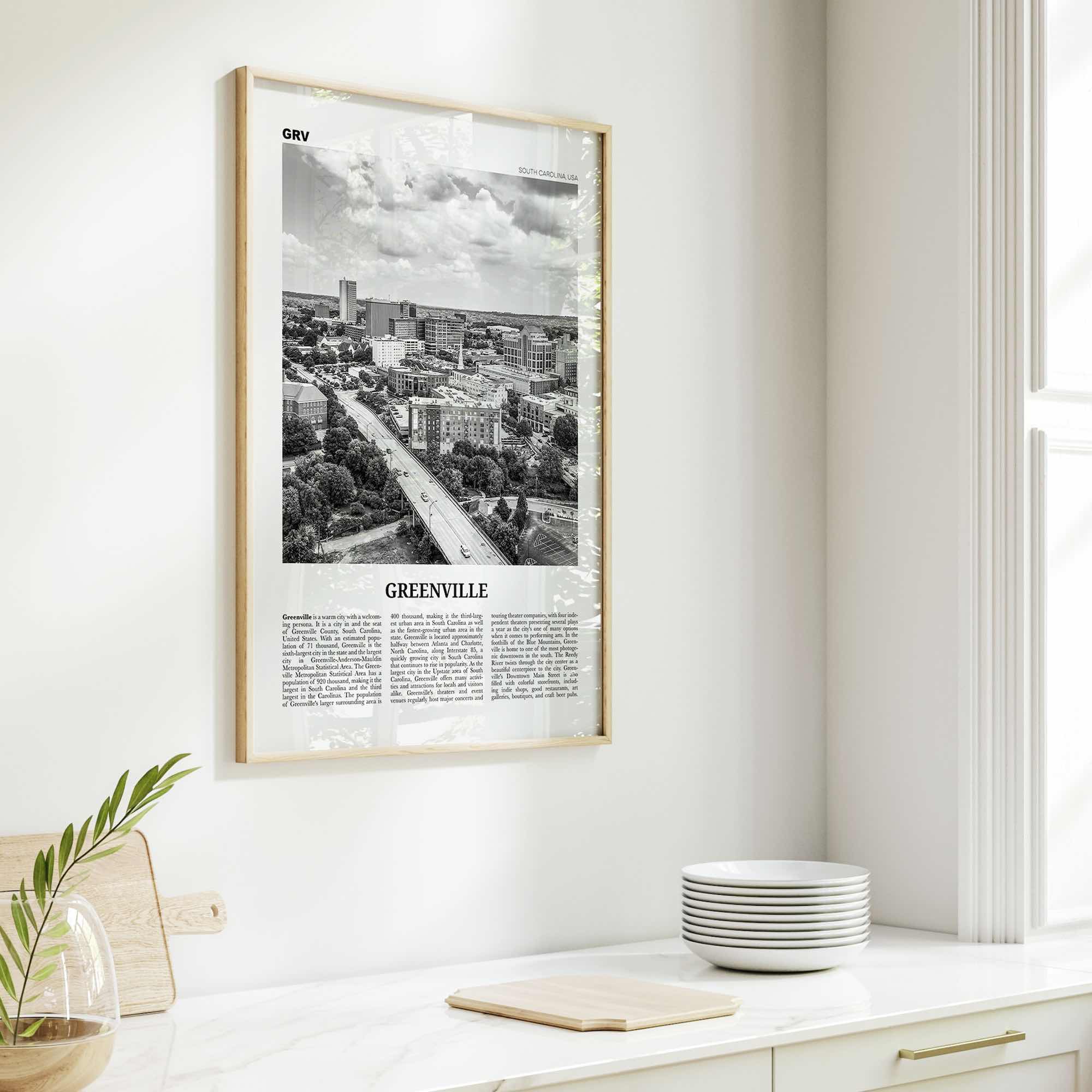 Greenville Print Black and White No 1, Greenville Wall Art, Greenville Poster, Greenville Photo, South Carolina USA, United States, America