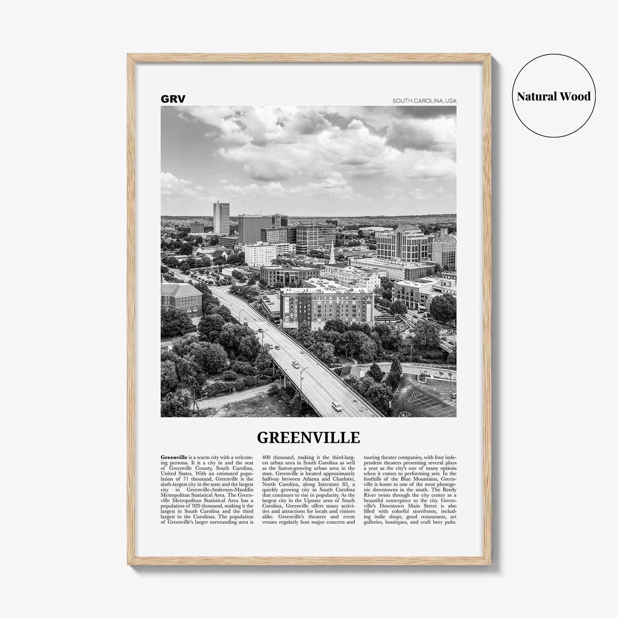 Greenville Print Black and White No 1, Greenville Wall Art, Greenville Poster, Greenville Photo, South Carolina USA, United States, America