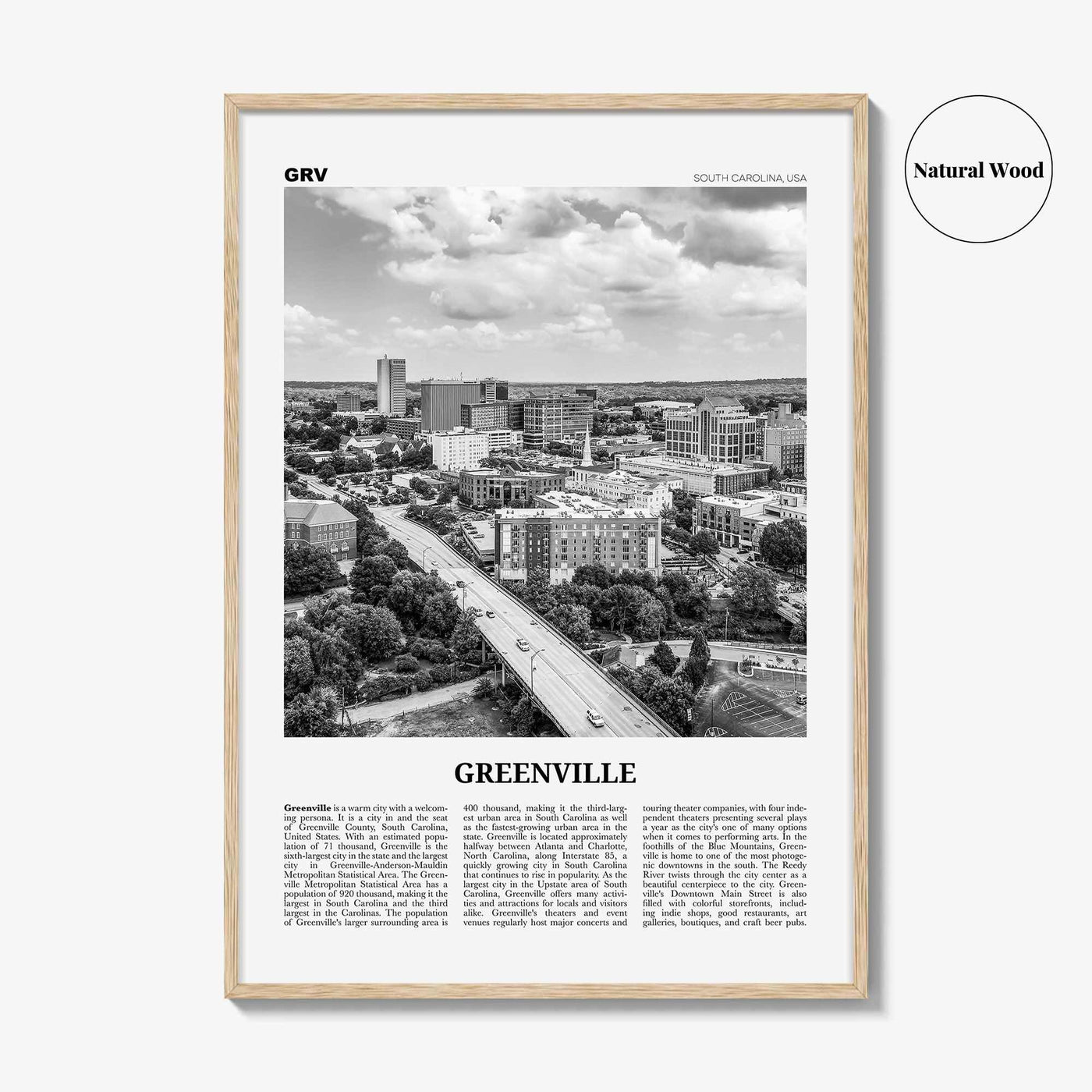 Greenville Print Black and White No 1, Greenville Wall Art, Greenville Poster, Greenville Photo, South Carolina USA, United States, America