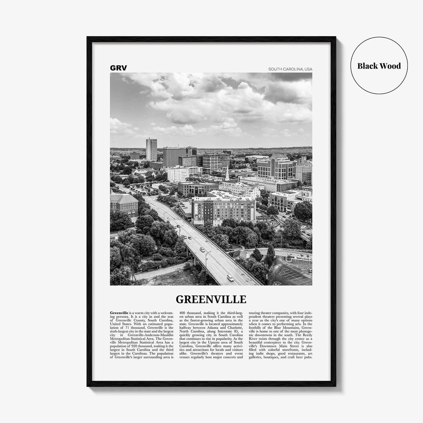 Greenville Print Black and White No 1, Greenville Wall Art, Greenville Poster, Greenville Photo, South Carolina USA, United States, America
