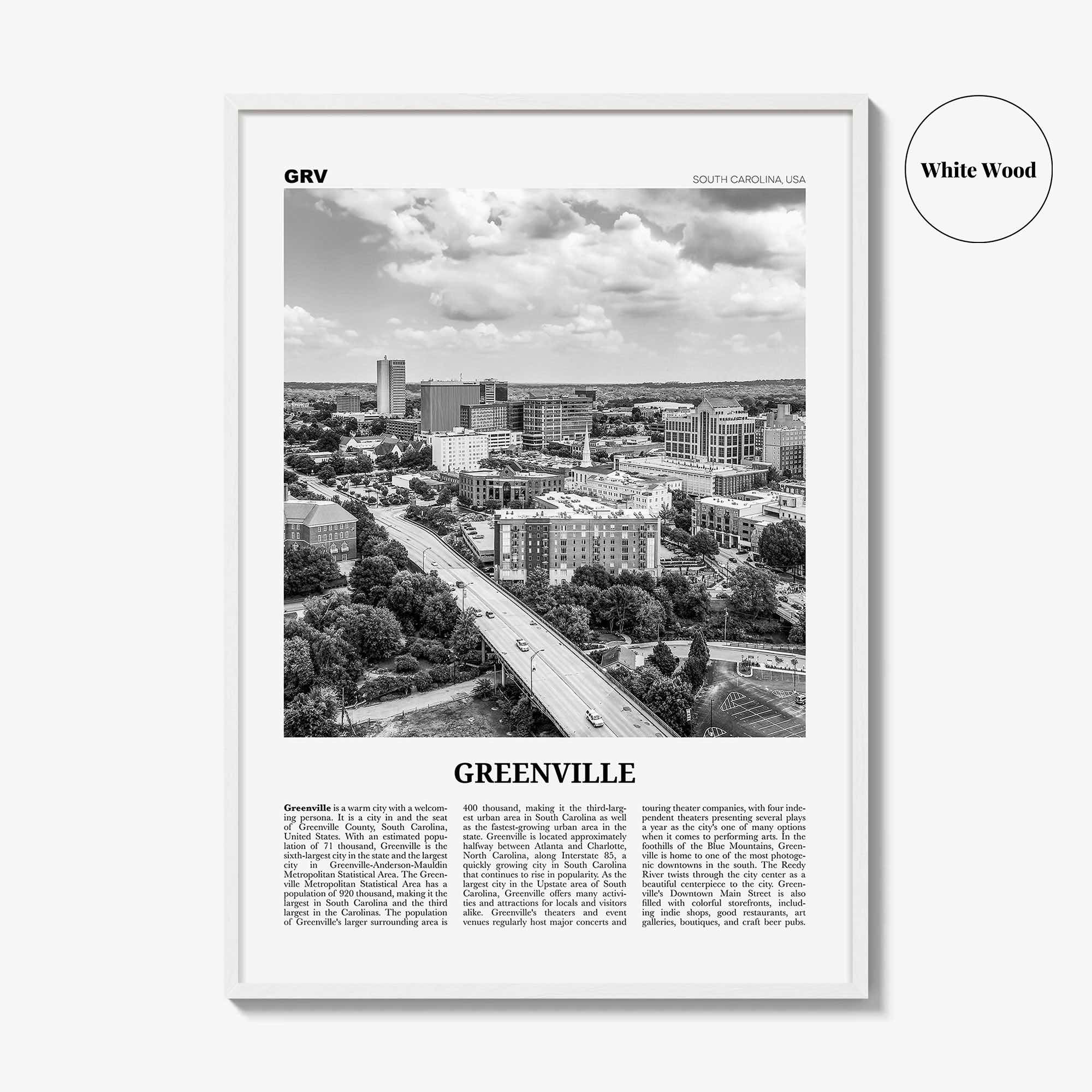 Greenville Print Black and White No 1, Greenville Wall Art, Greenville Poster, Greenville Photo, South Carolina USA, United States, America