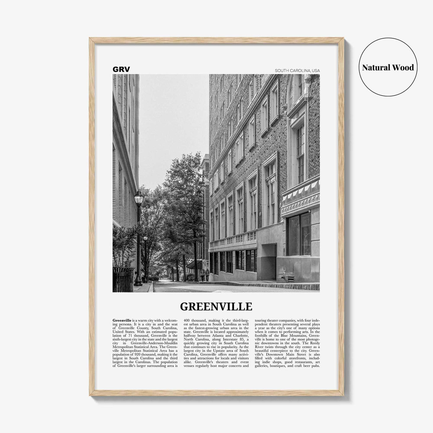 Greenville Print Black and White No 2, Greenville Wall Art, Greenville Poster, Greenville Photo, South Carolina USA, United States