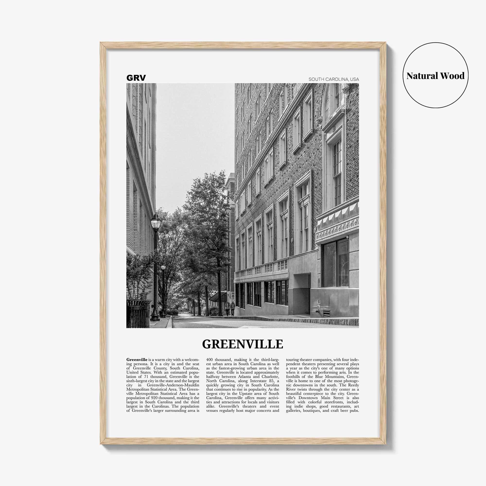 Greenville Print Black and White No 2, Greenville Wall Art, Greenville Poster, Greenville Photo, South Carolina USA, United States