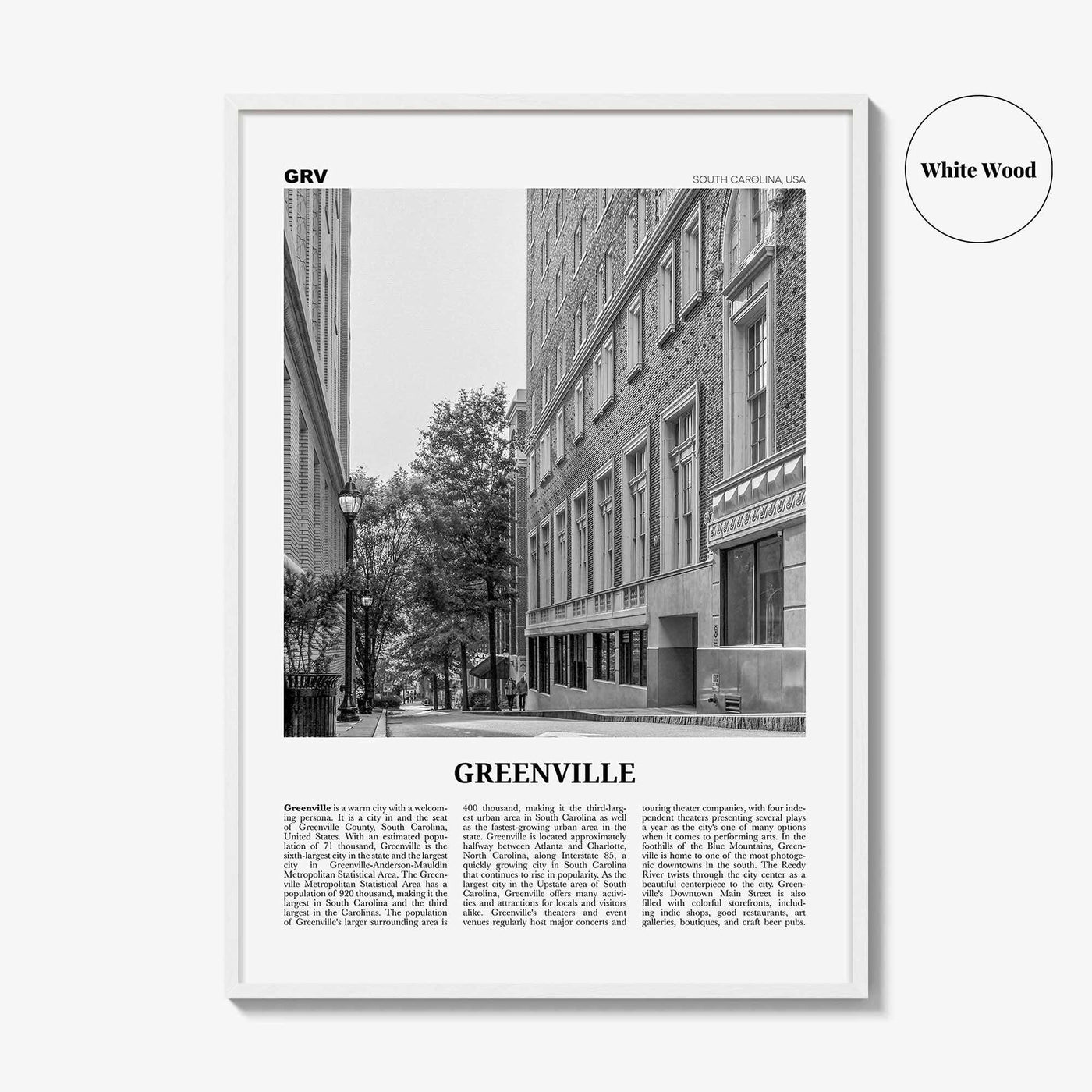 Greenville Print Black and White No 2, Greenville Wall Art, Greenville Poster, Greenville Photo, South Carolina USA, United States