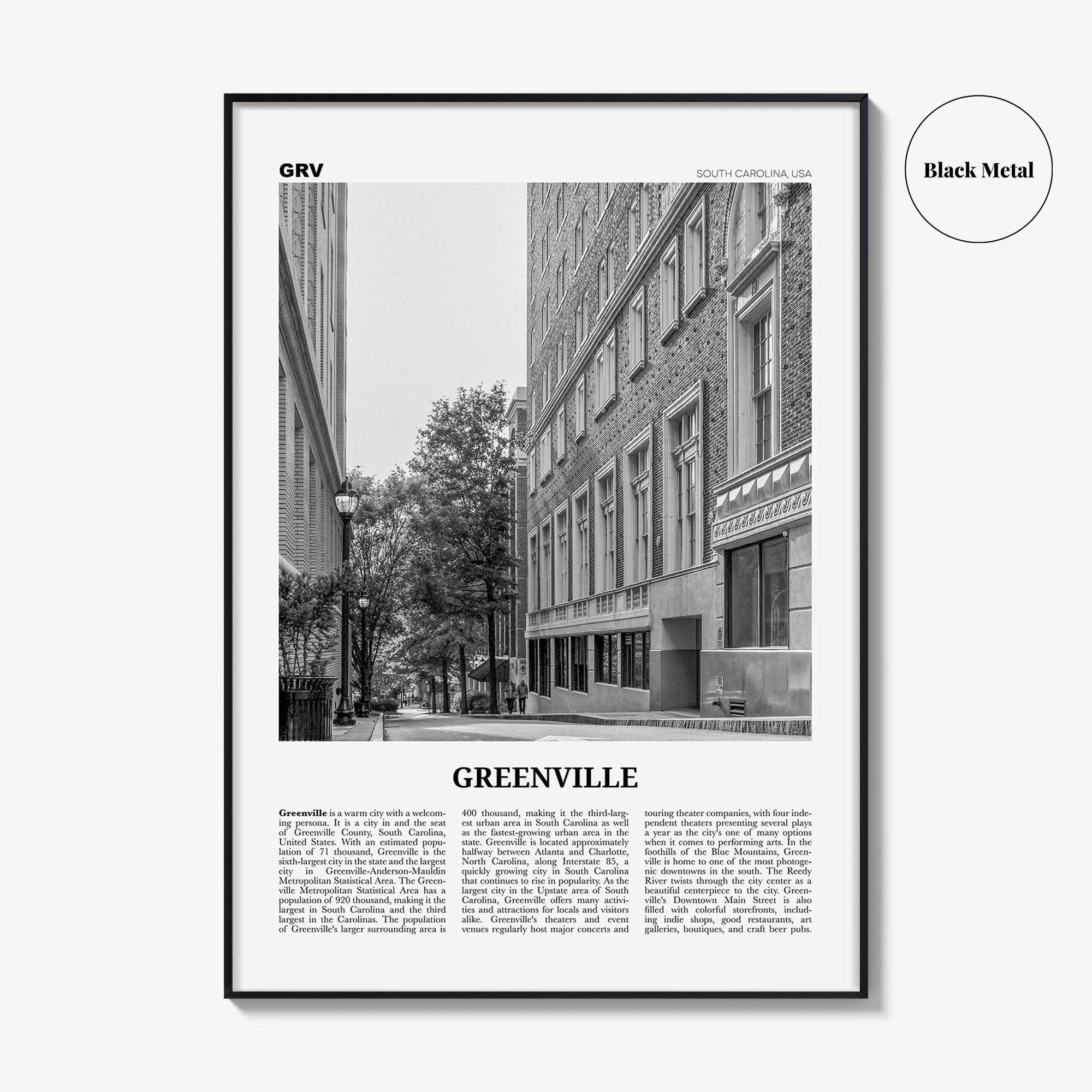 Greenville Print Black and White No 2, Greenville Wall Art, Greenville Poster, Greenville Photo, South Carolina USA, United States