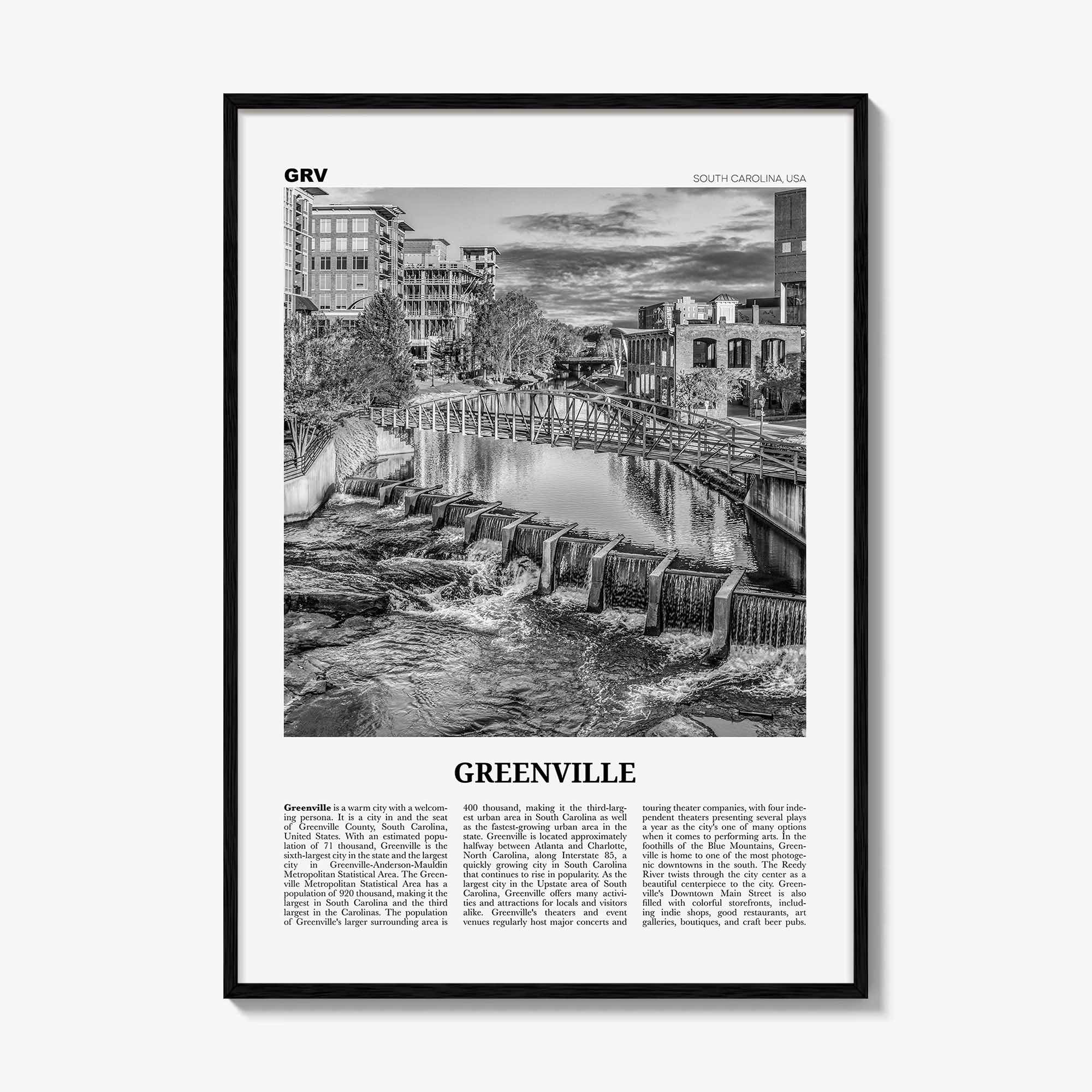 Greenville Print Black and White No 3, Greenville Wall Art, Greenville Poster, Greenville Photo, Greenville Wall Décor, Greenville Map,